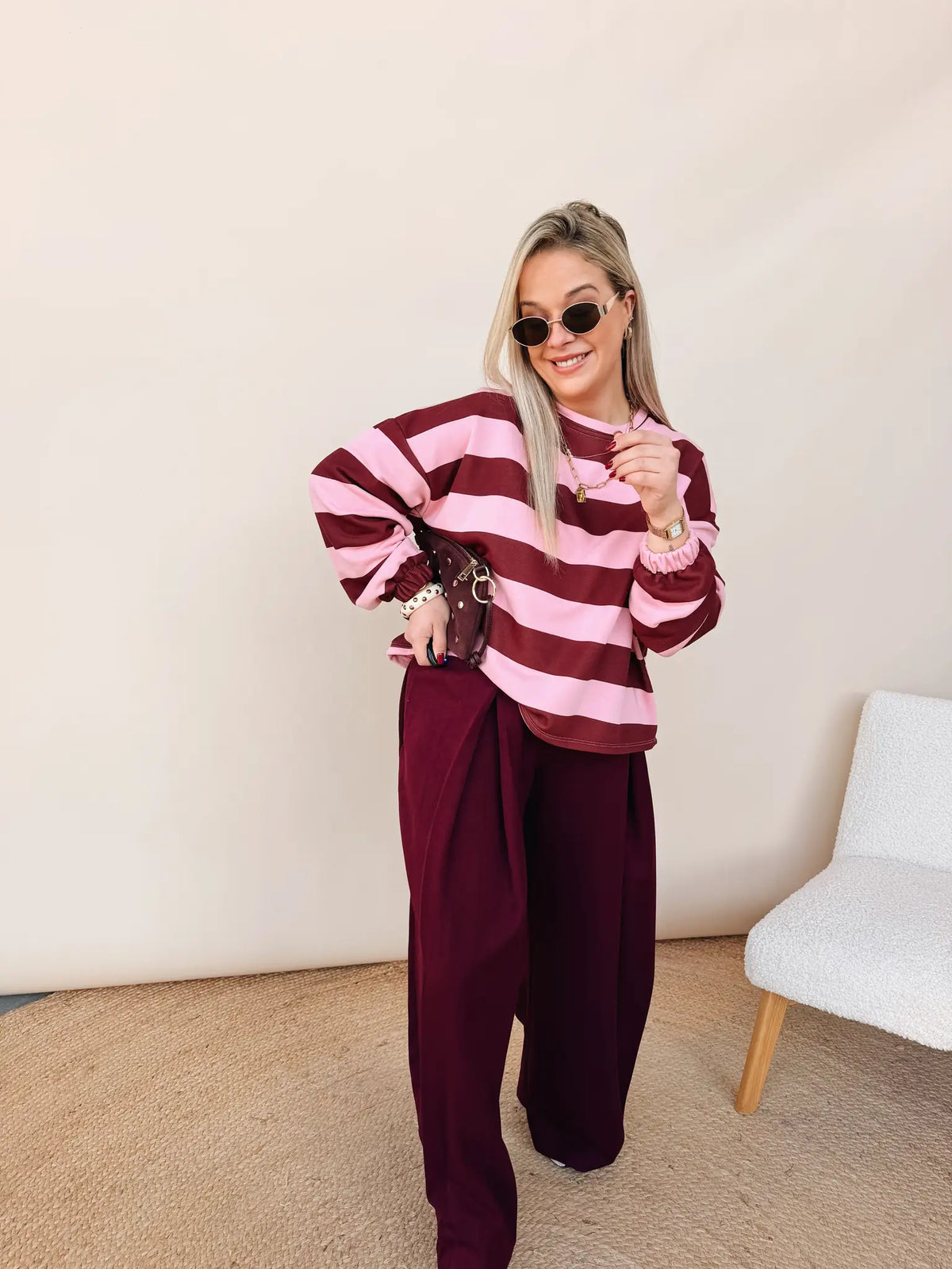 Evelyne Striped Sweatshirt Bordeaux/Rose