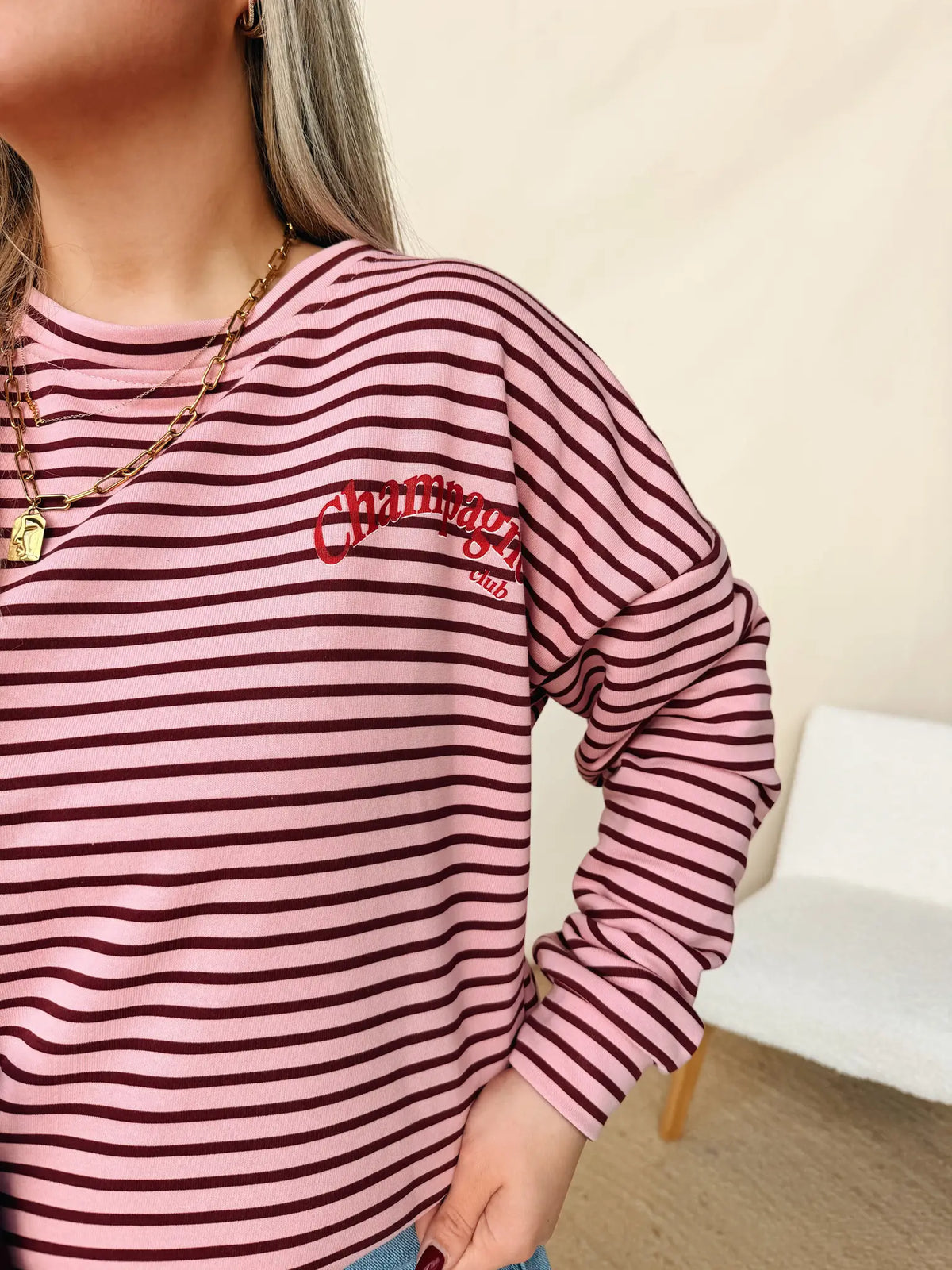 Striped Sweatshirt Champagne Club Rose
