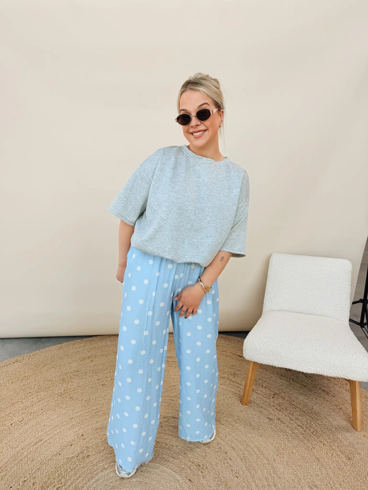 Celeste Dot Pantalon Babyblauw