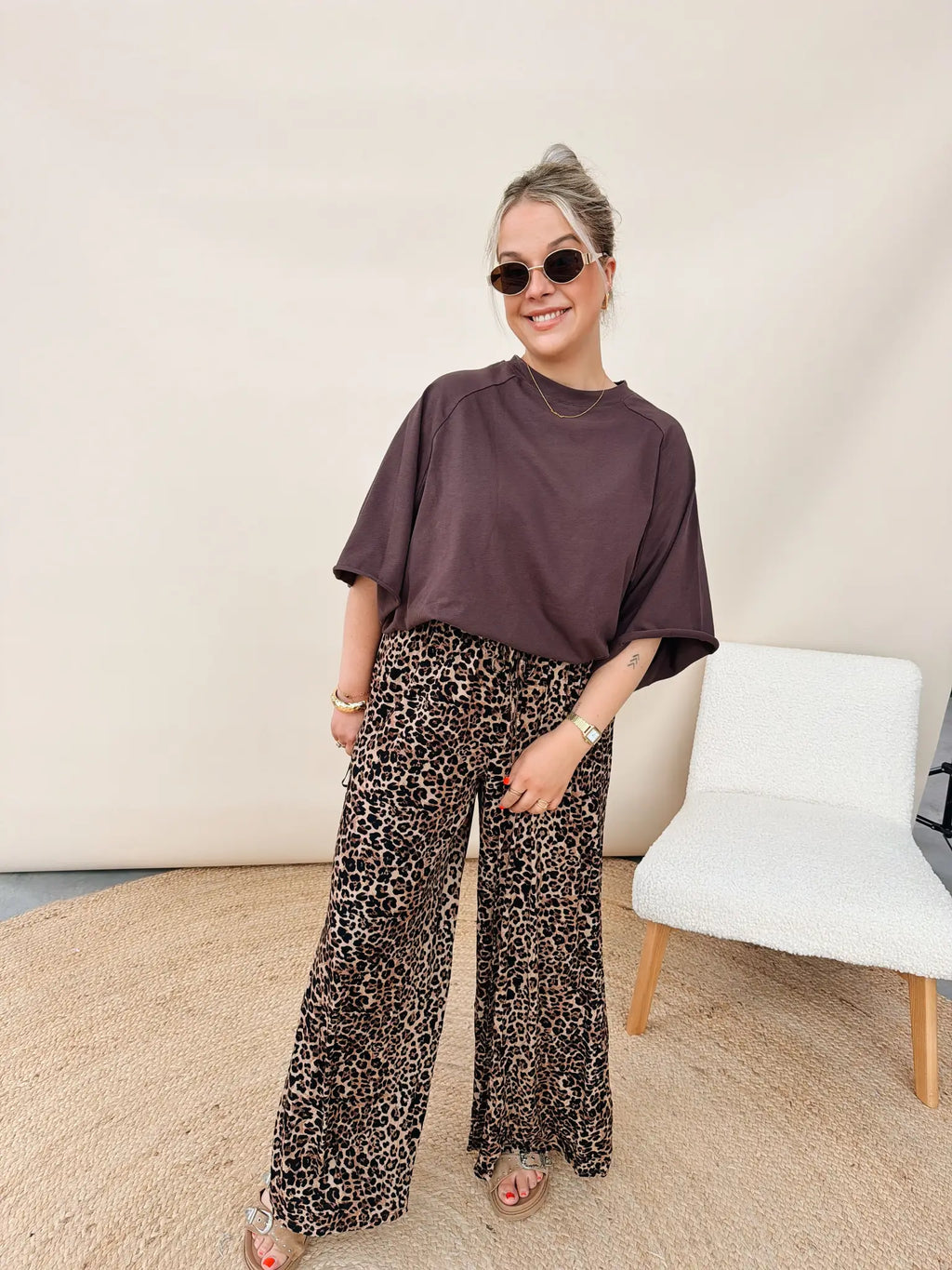 Lizanne Leopard Pantalon Zwart