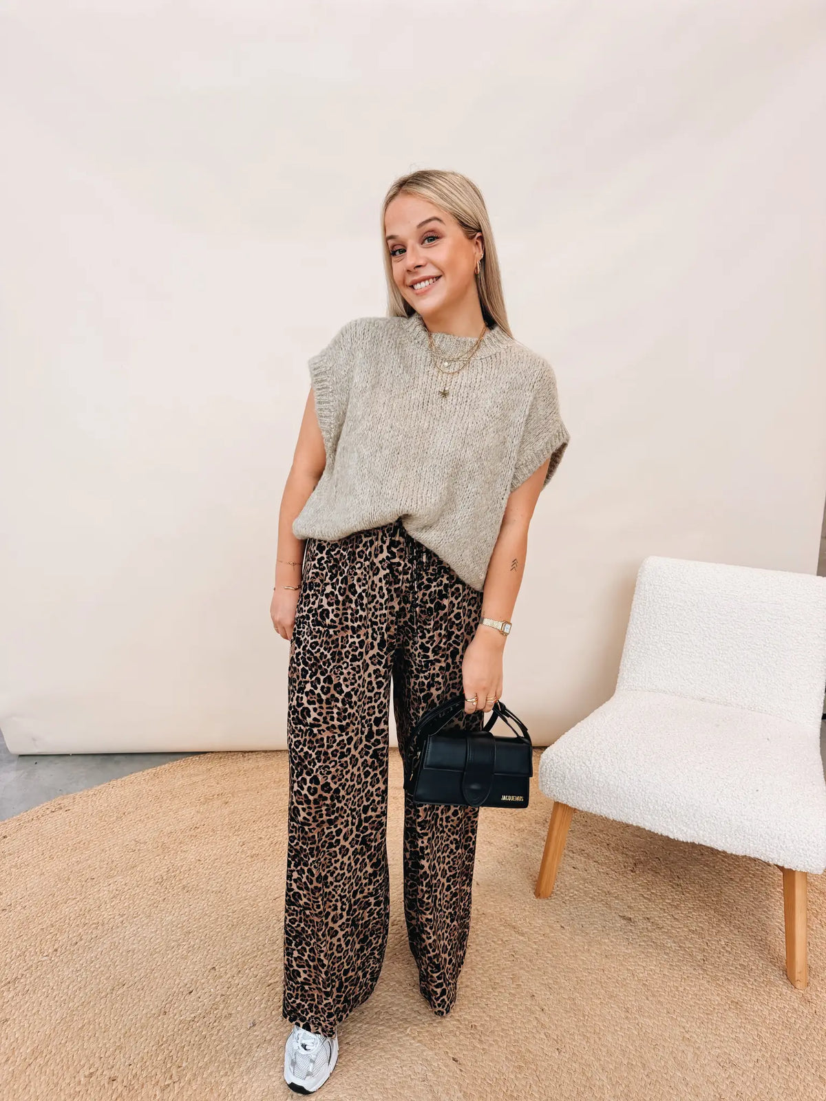 Lizanne Leopard Pantalon Zwart