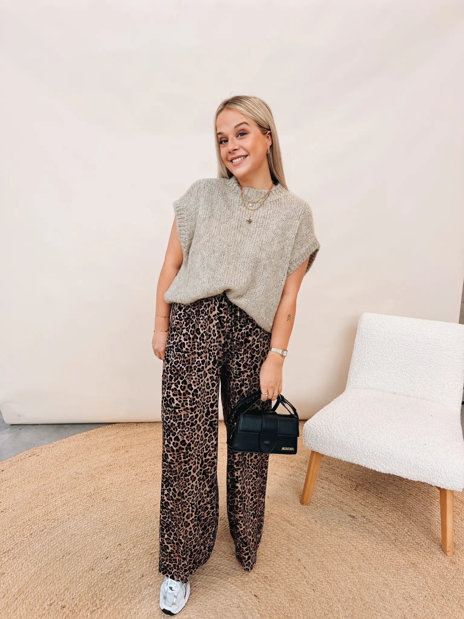 Lizanne Leopard Pantalon Zwart