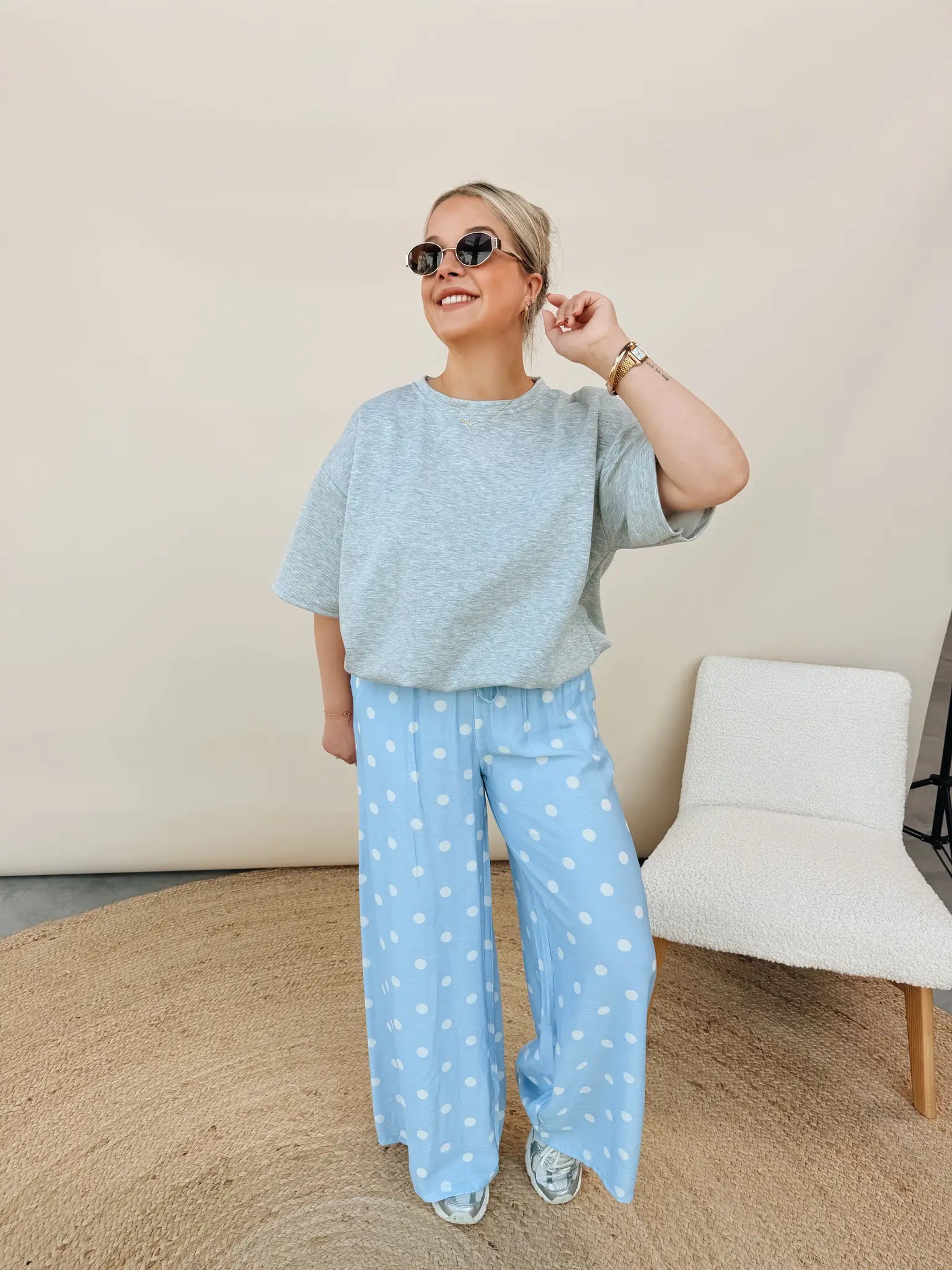 Celeste Dot Pantalon Babyblauw
