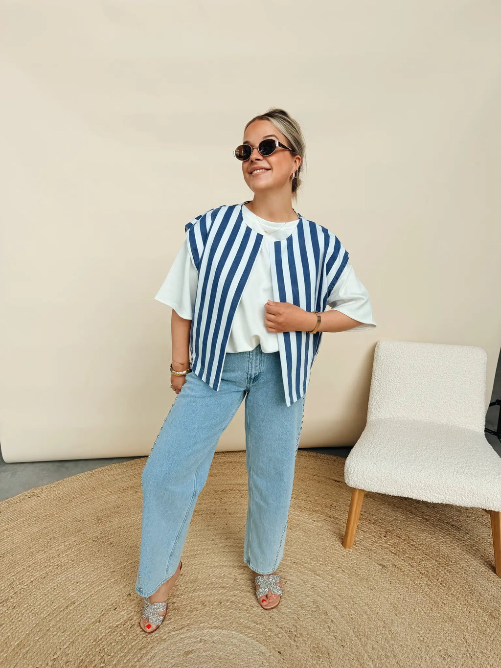 Elza Striped Jacket Marineblauw