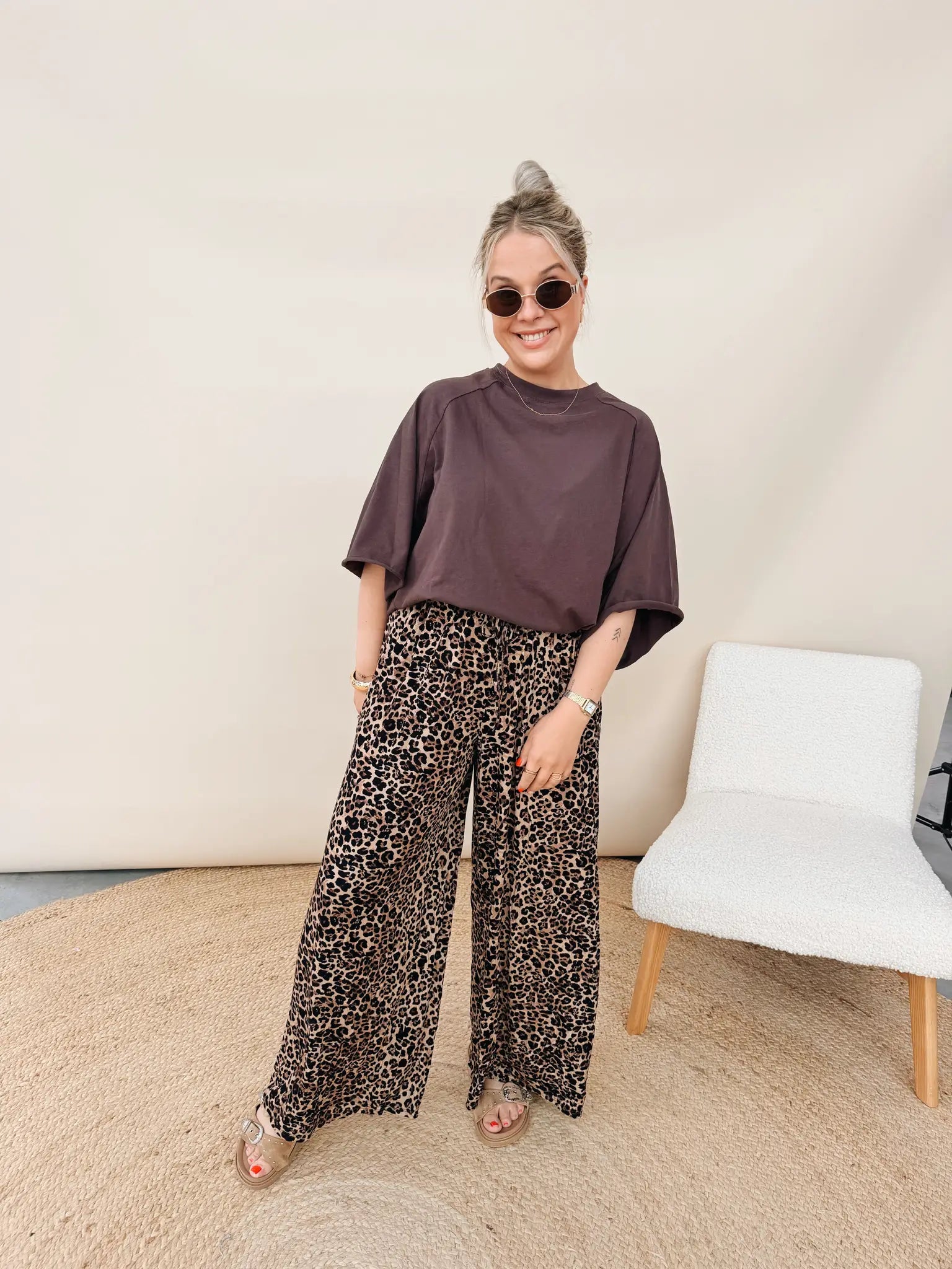 Lizanne Leopard Pantalon Zwart