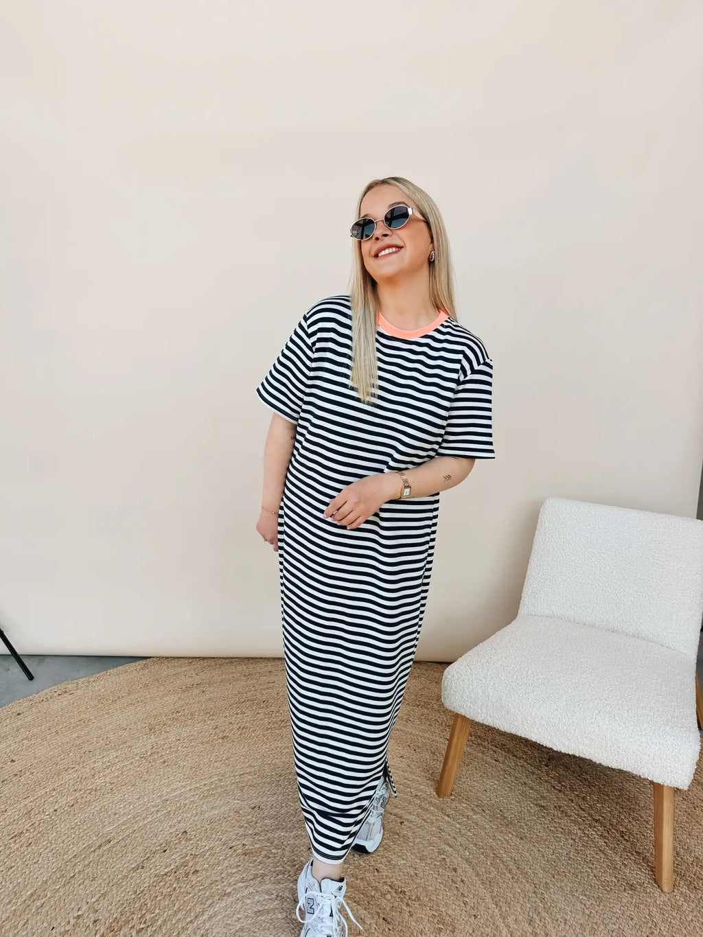 Ines Striped Dress Marineblauw