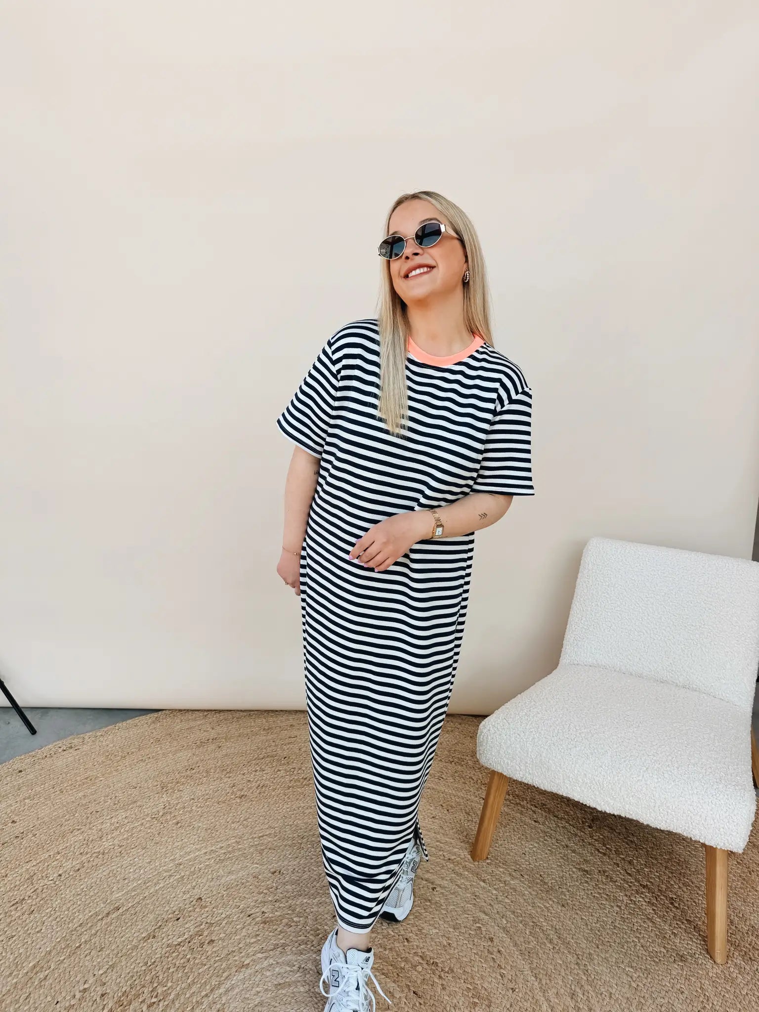 Ines Striped Dress Marineblauw
