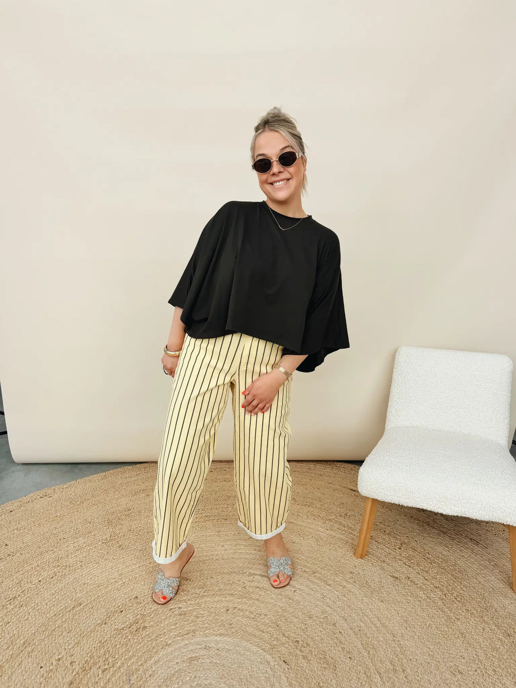 Sidonie Balloon Jeans Striped Geel