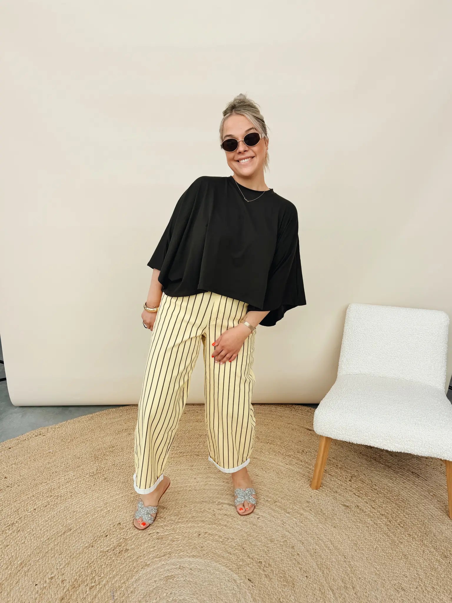Sidonie Balloon Jeans Striped Geel