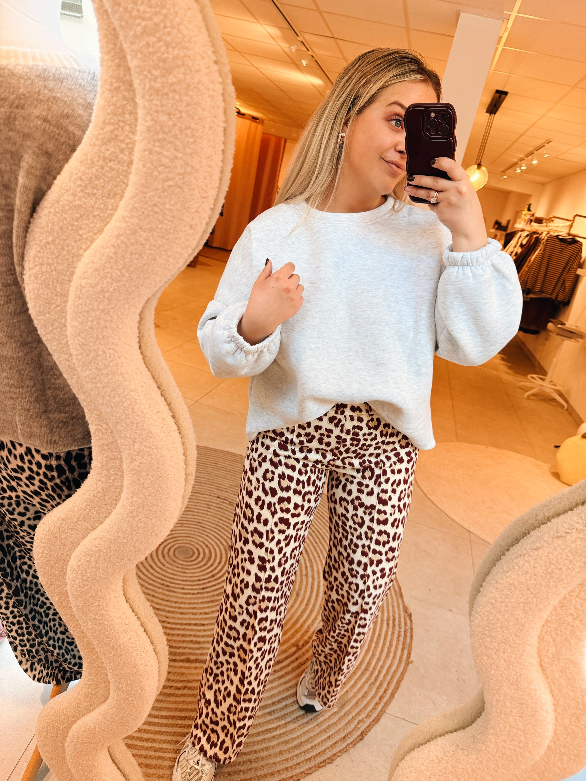 Luca Leopard Pantalon Burgundy