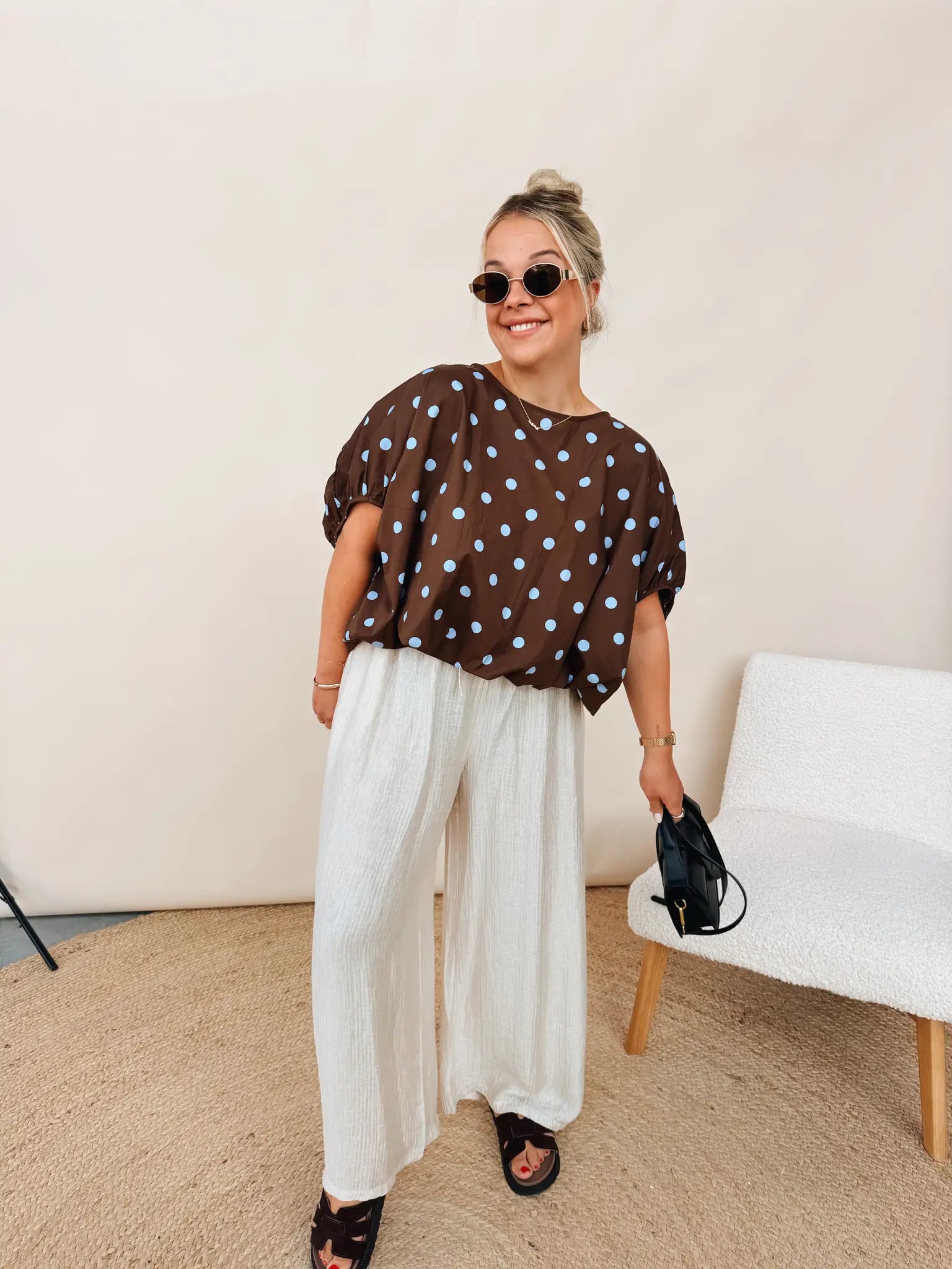 Odette Dot Top Choco/Babyblauw