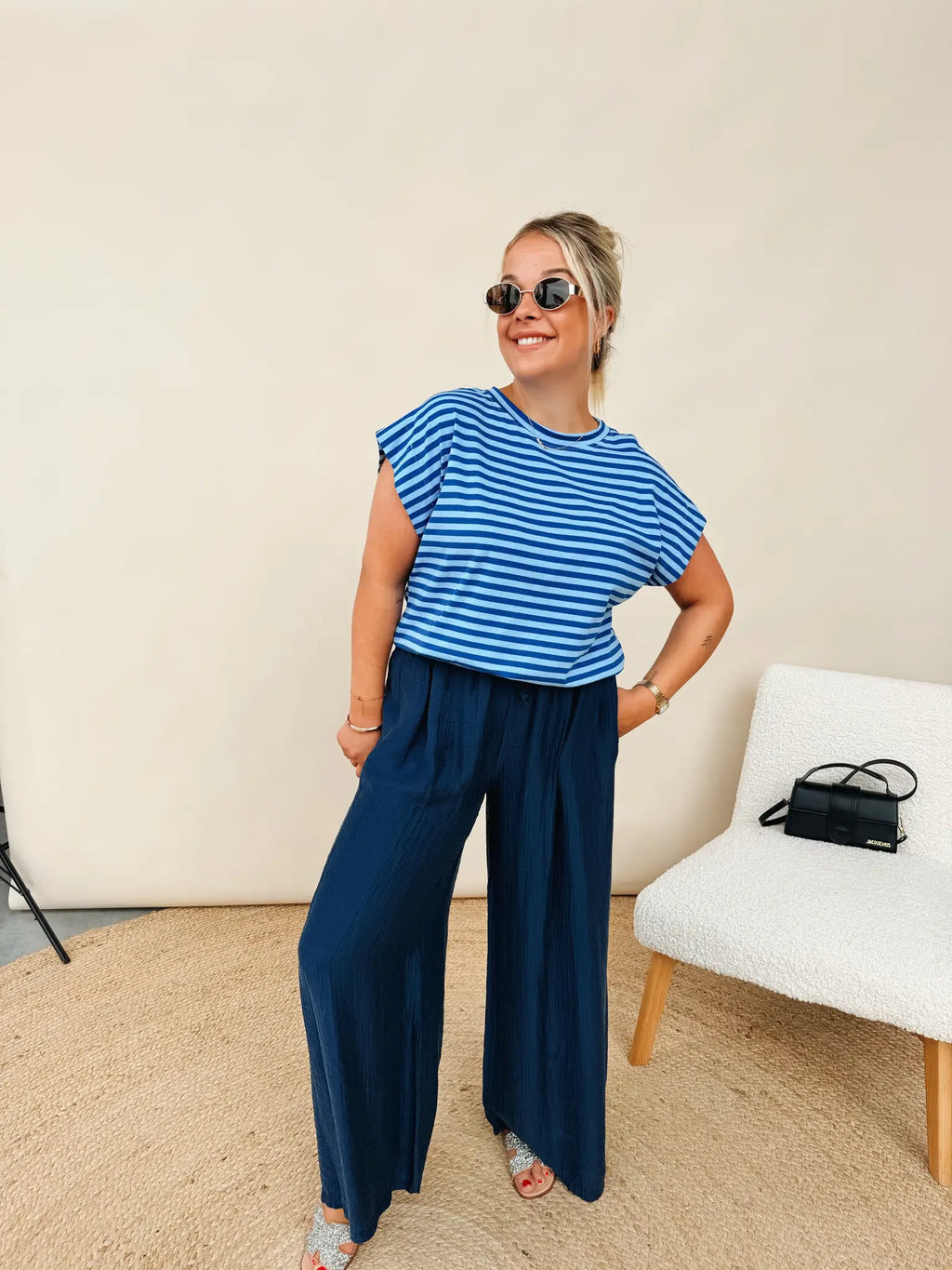 Ann-Marie Striped Top Kobaltblauw