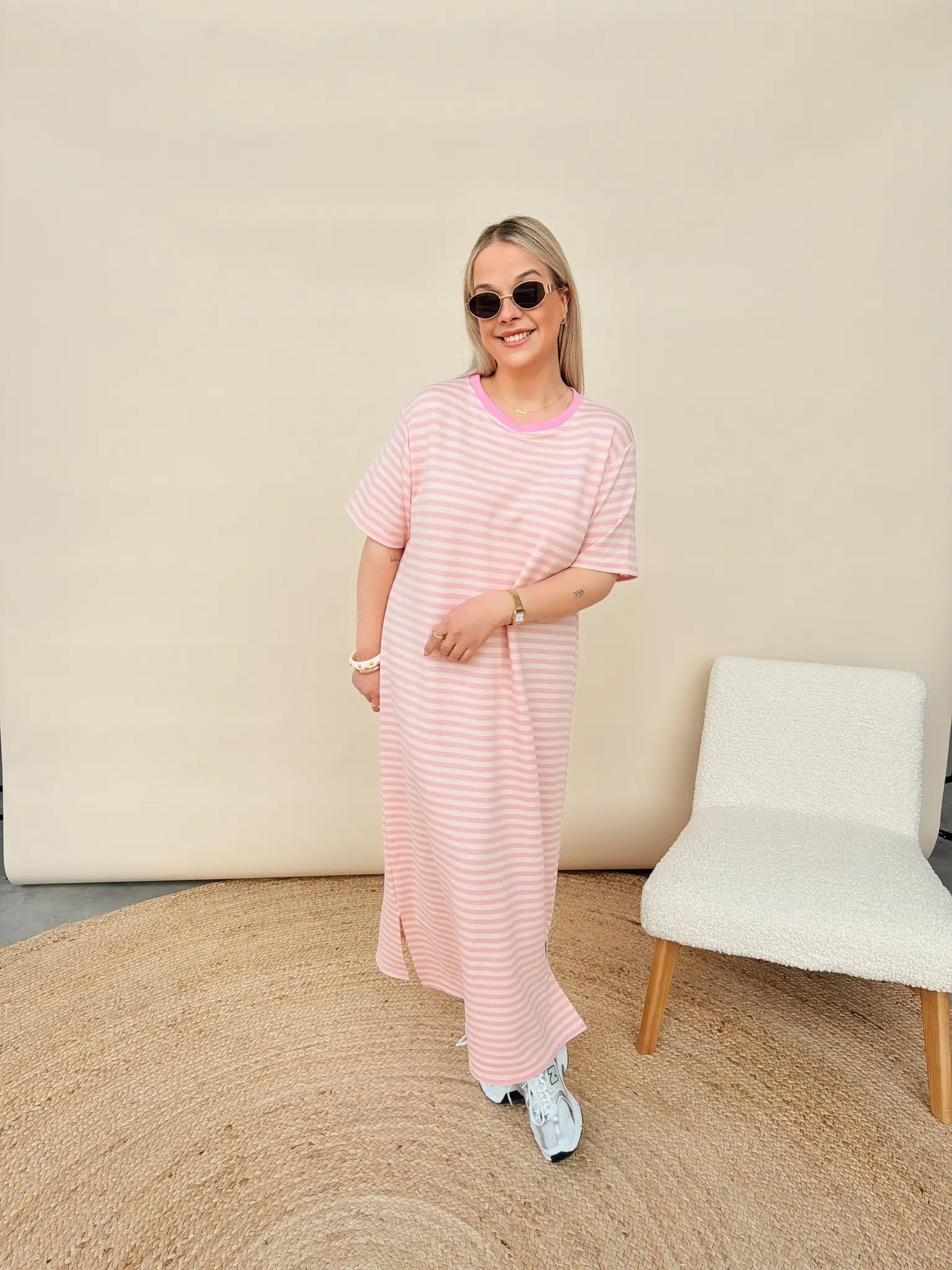 Ines Striped Dress Rose
