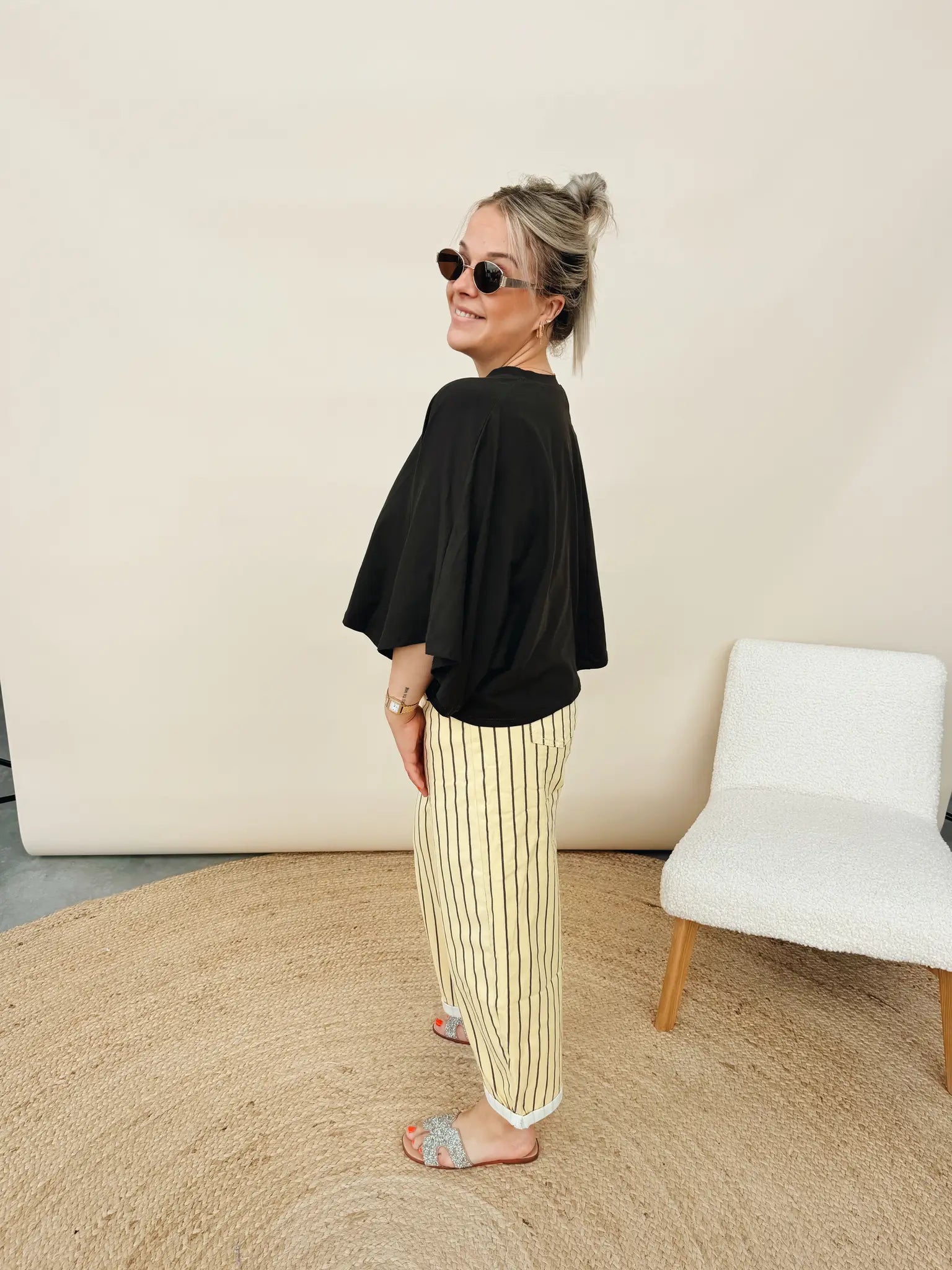 Sidonie Balloon Jeans Striped Geel