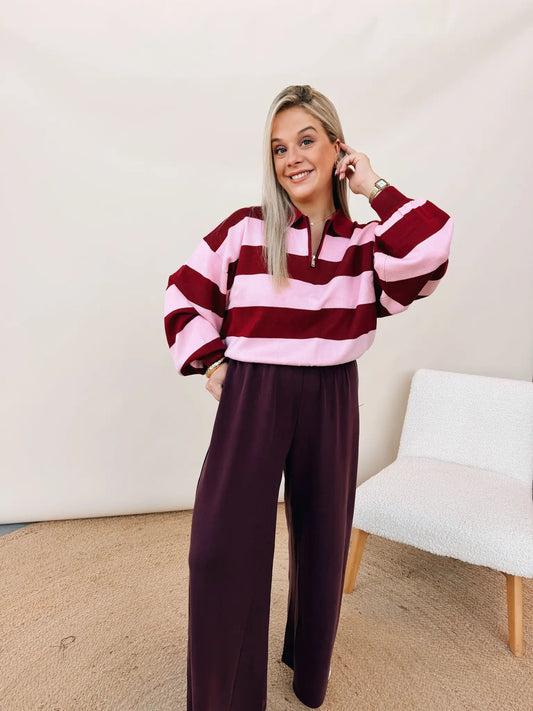 Éloïse Pull Bordeaux/Rose