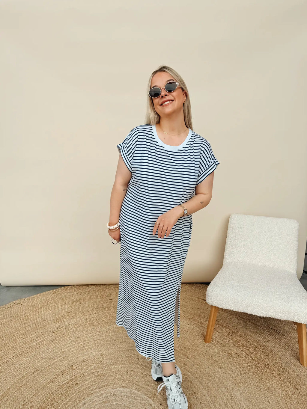 Joy Striped Dress Marineblauw