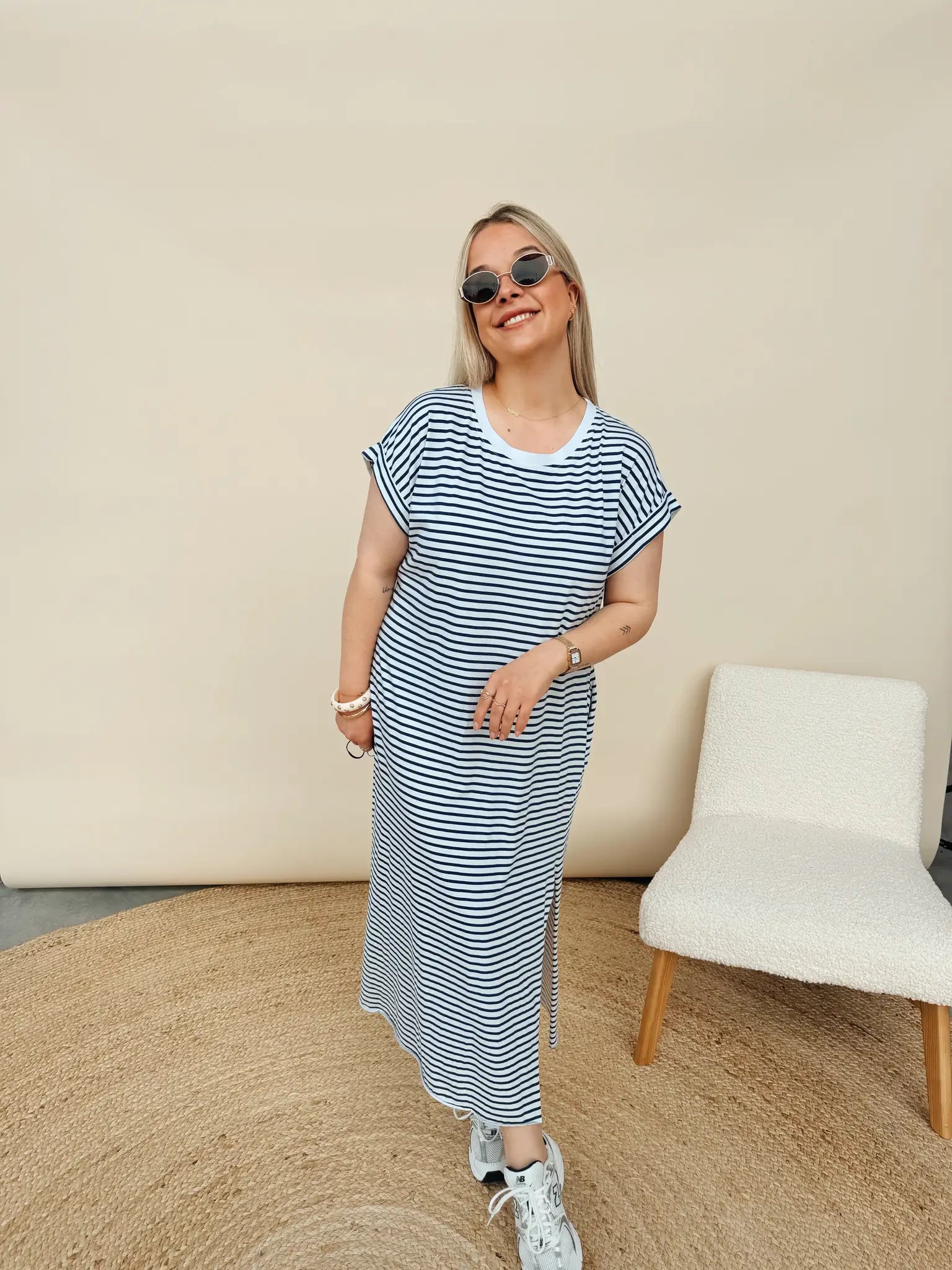 Joy Striped Dress Marineblauw