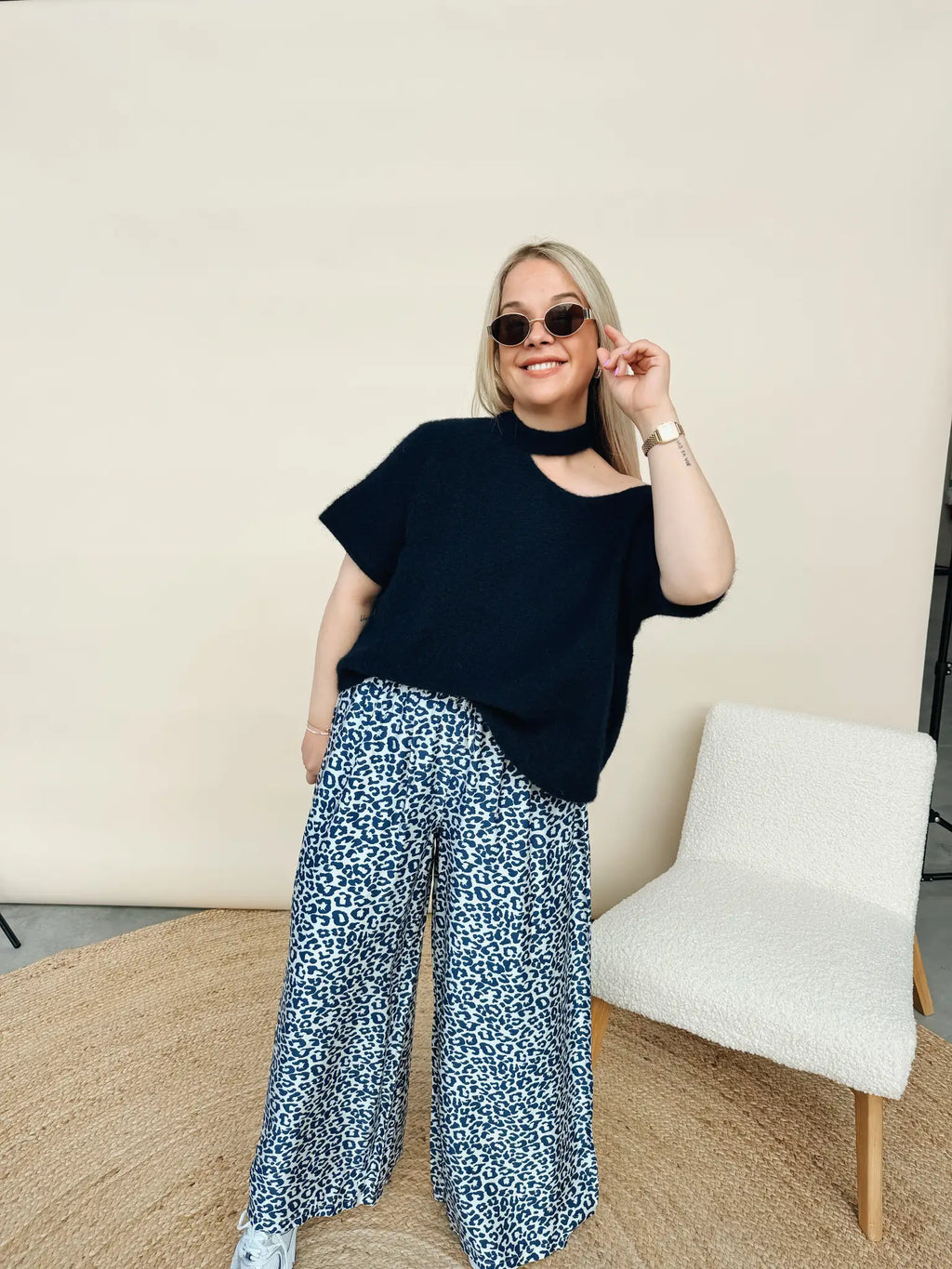 Liora Leopard Pantalon Marineblauw