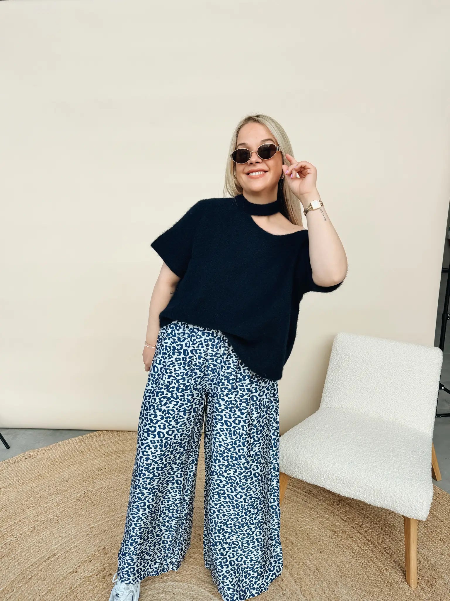 Liora Leopard Pantalon Marineblauw