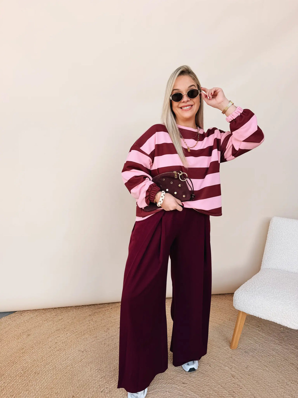 Evelyne Striped Sweatshirt Bordeaux/Rose