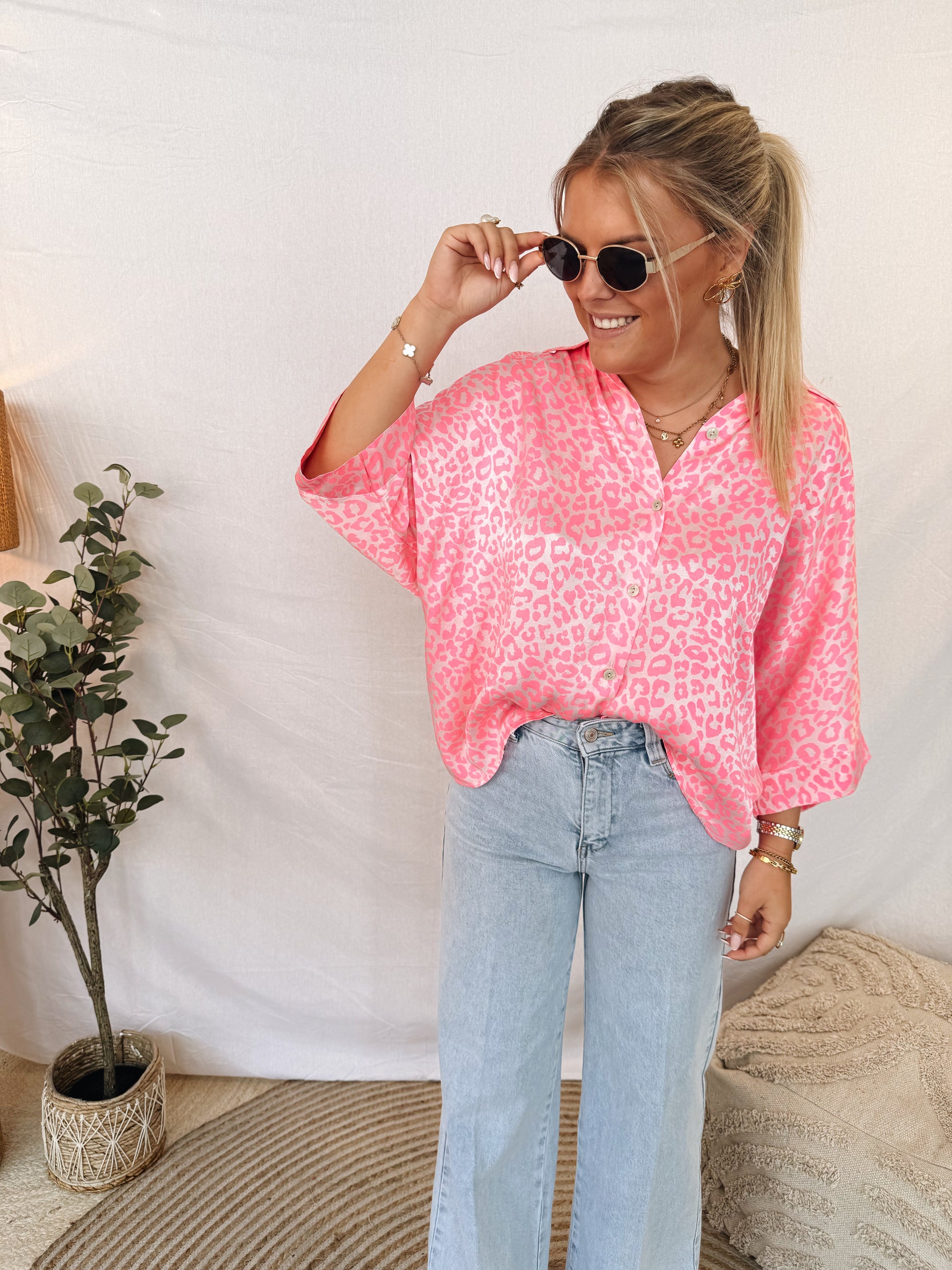 Leontine Blouse Leopard Fuchsia Fluo