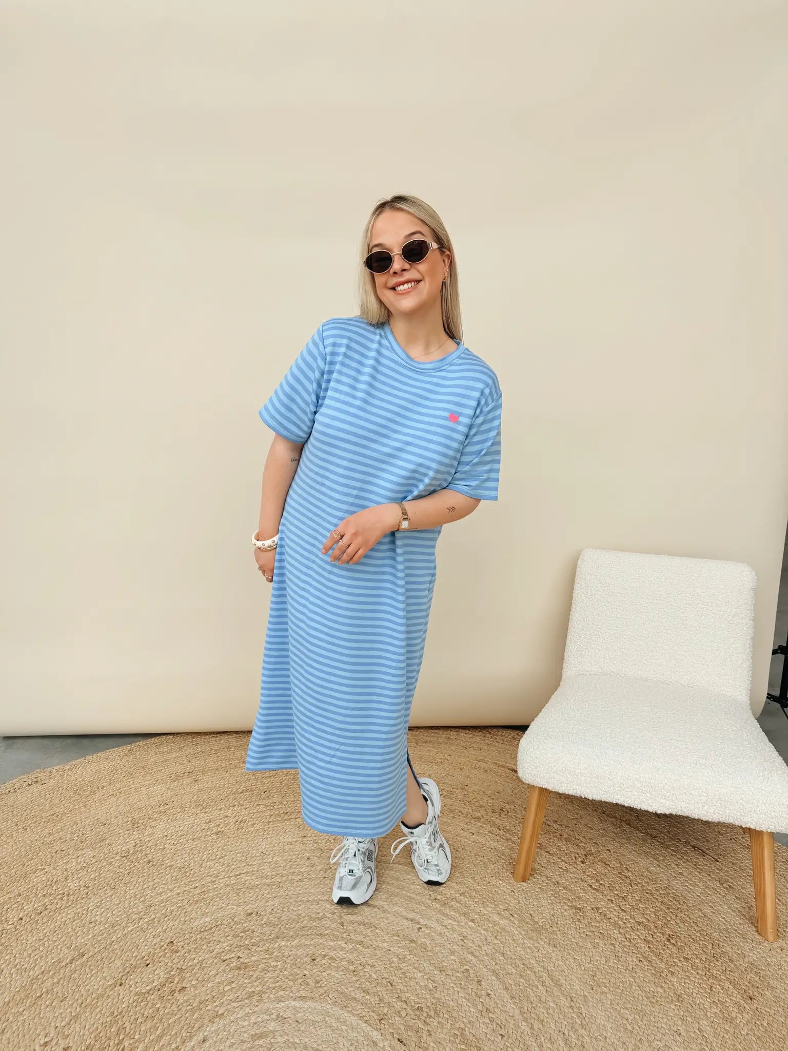 Juliette Striped Jurk Babyblauw