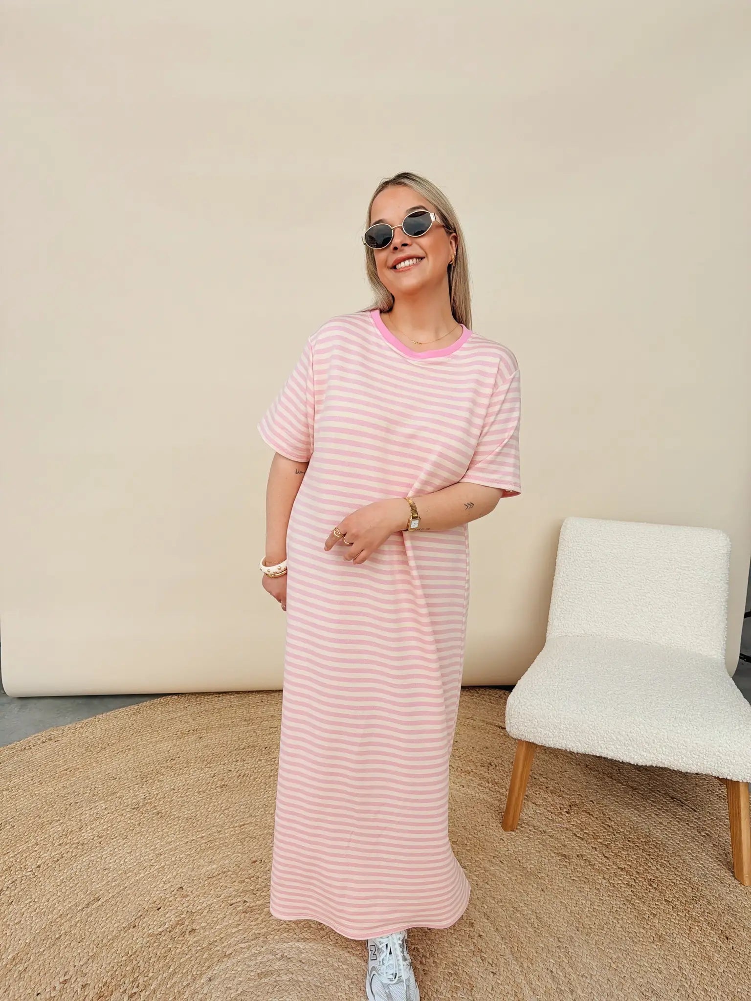 Ines Striped Dress Rose