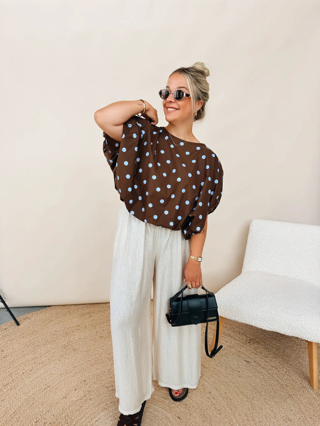 Odette Dot Top Choco/Babyblauw