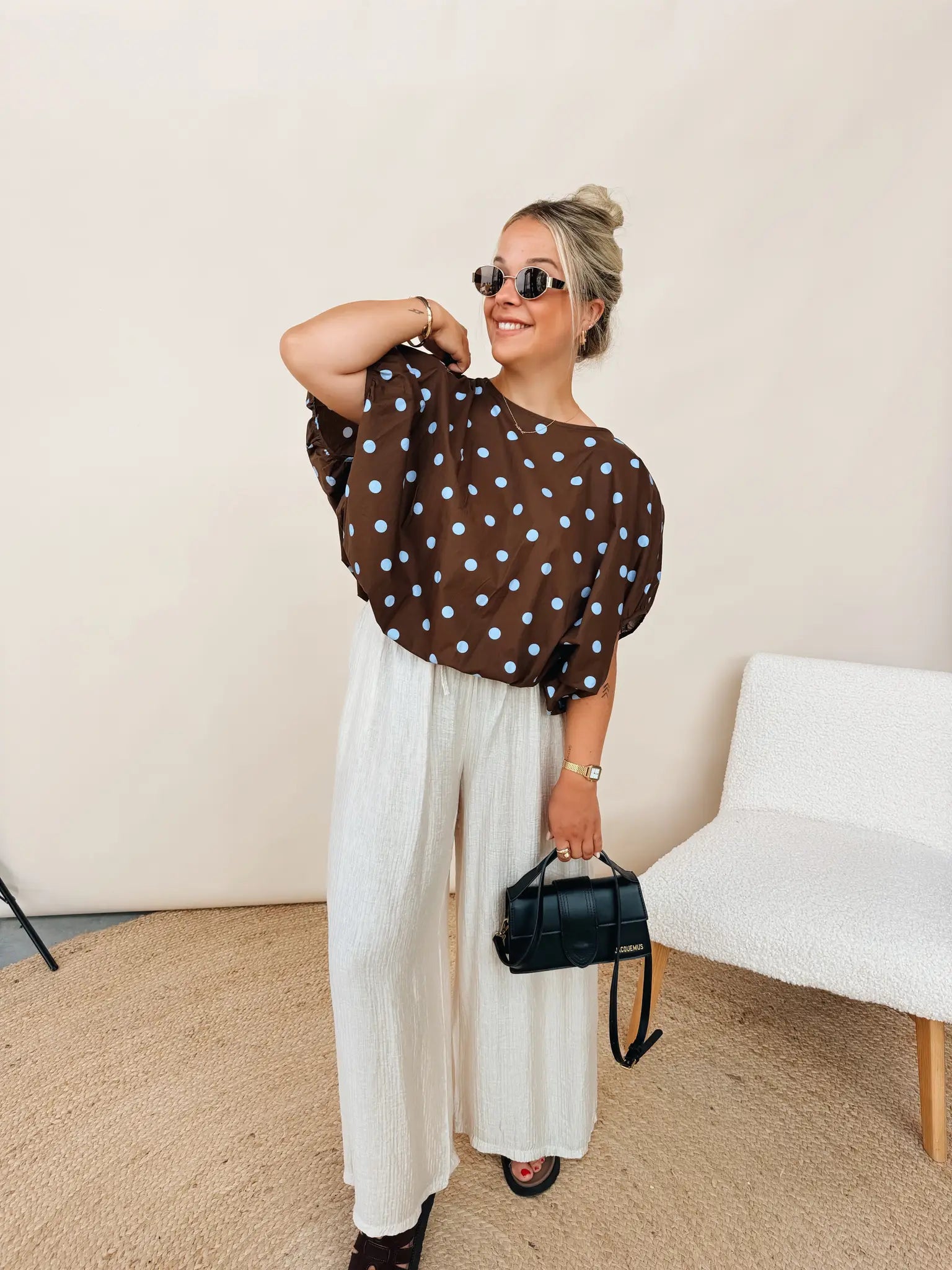 Odette Dot Top Choco/Babyblauw
