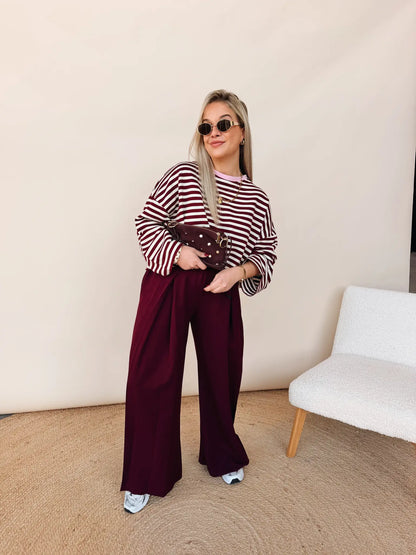 Isabelle Striped Shirt Bordeaux/Roos