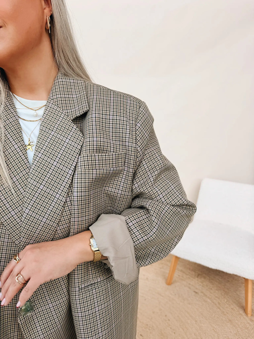 Oversized Blazer Bird Coffee Check