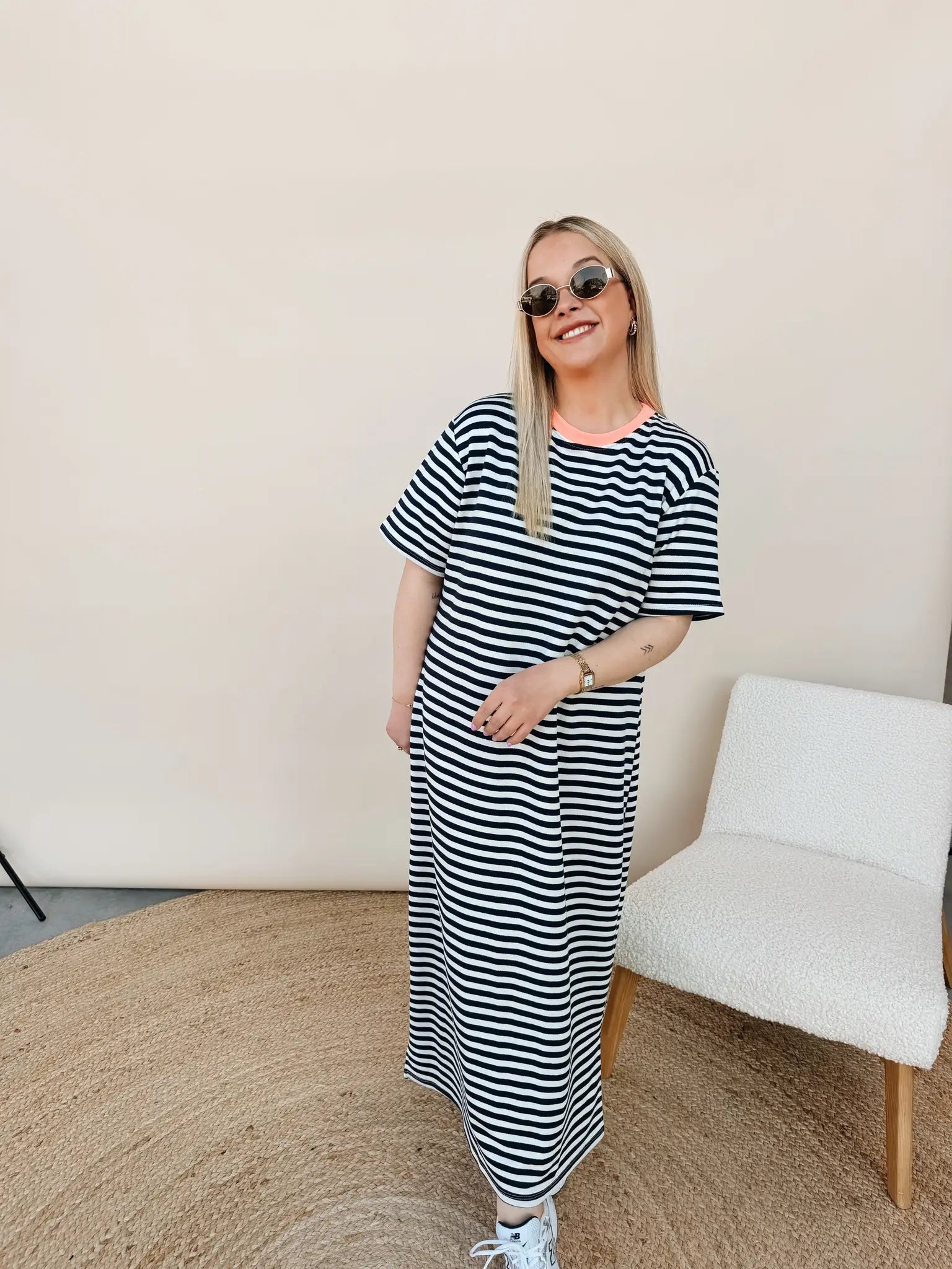 Ines Striped Dress Marineblauw