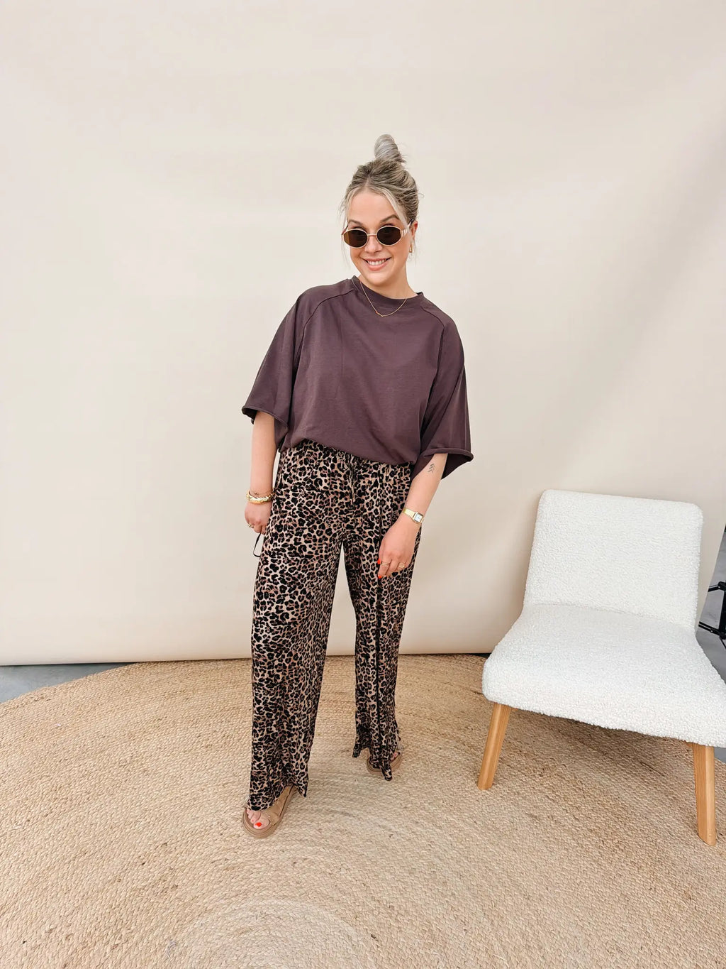 Lizanne Leopard Pantalon Zwart