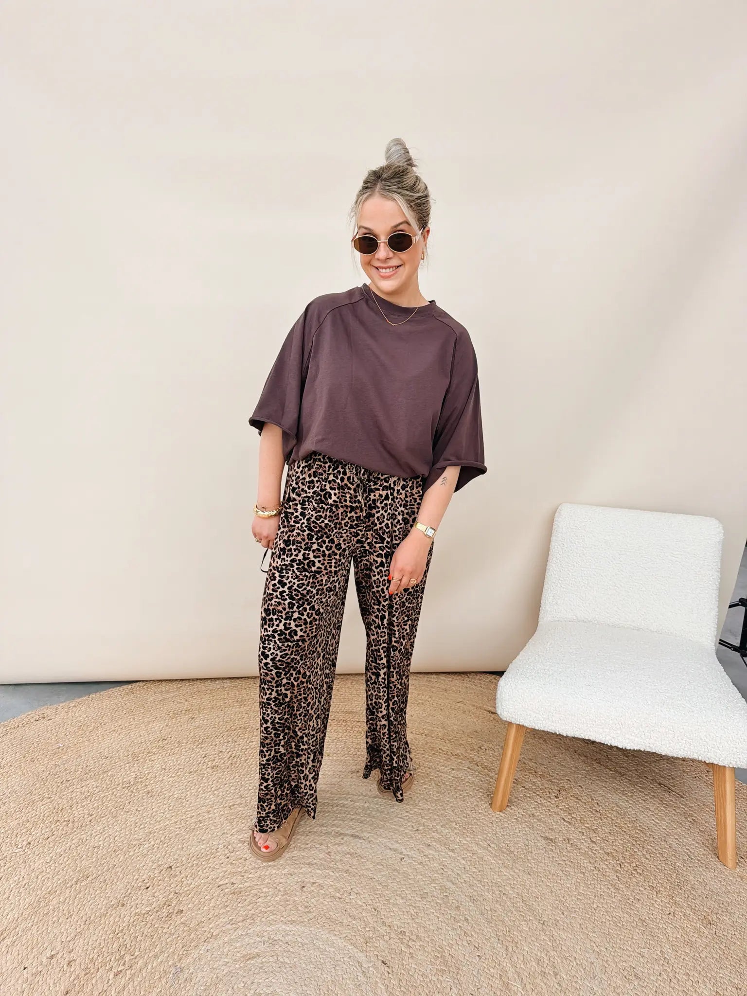 Lizanne Leopard Pantalon Zwart