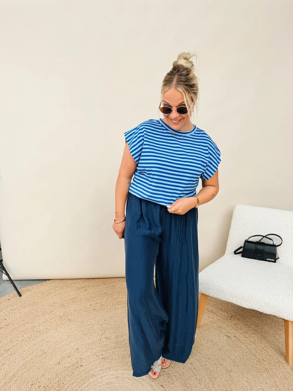Ann-Marie Striped Top Kobaltblauw