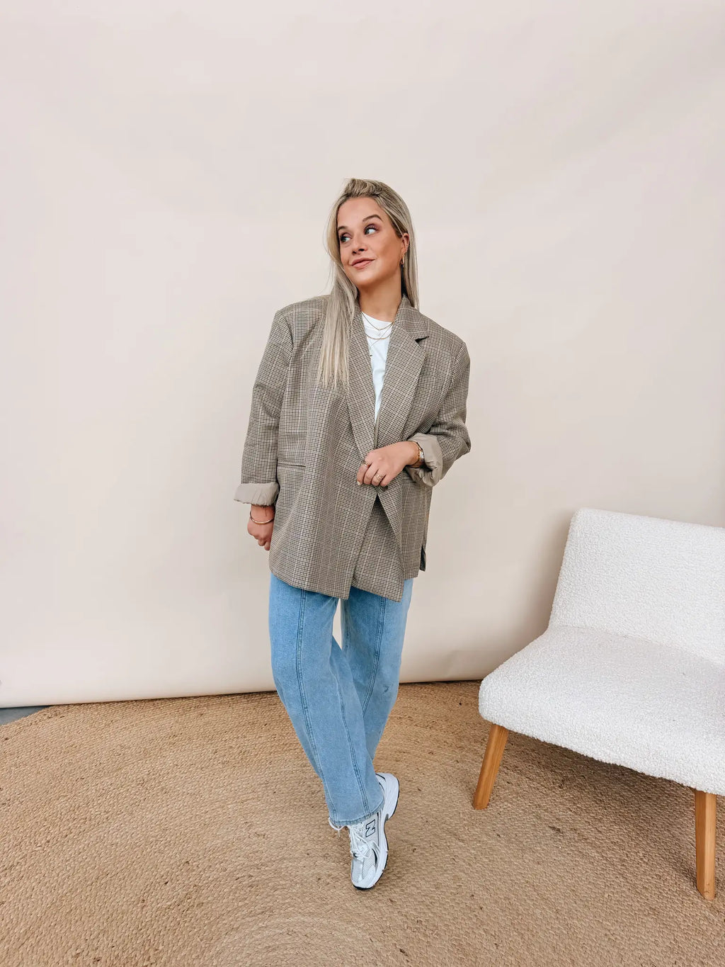 Oversized Blazer Bird Coffee Check