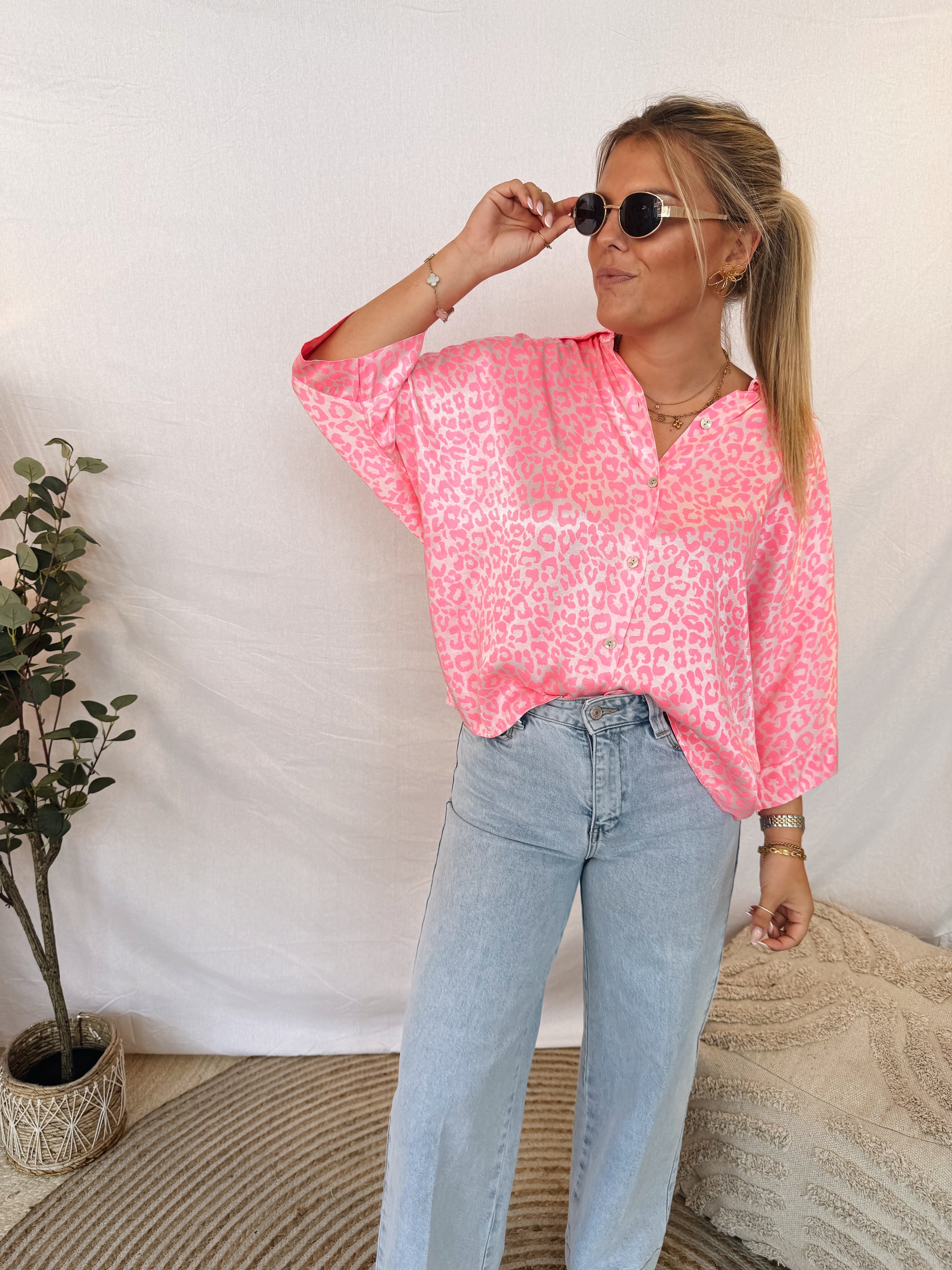 Leontine Blouse Leopard Fuchsia Fluo