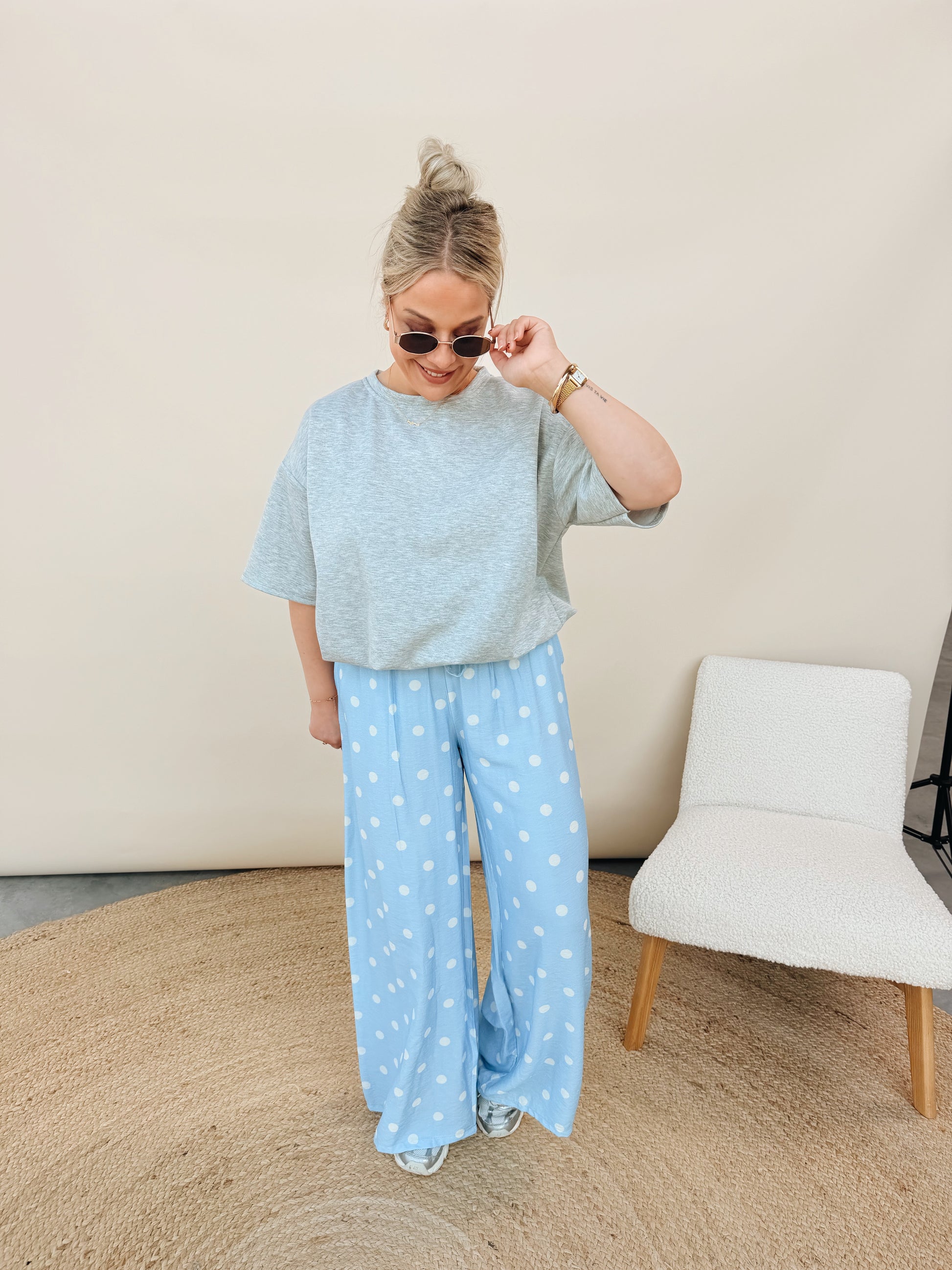 Celeste Dot Pantalon Babyblauw