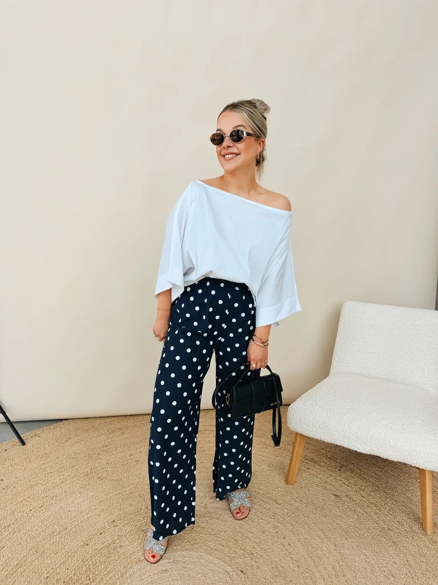 Emmeline Dot Pantalon Marineblauw/Wit