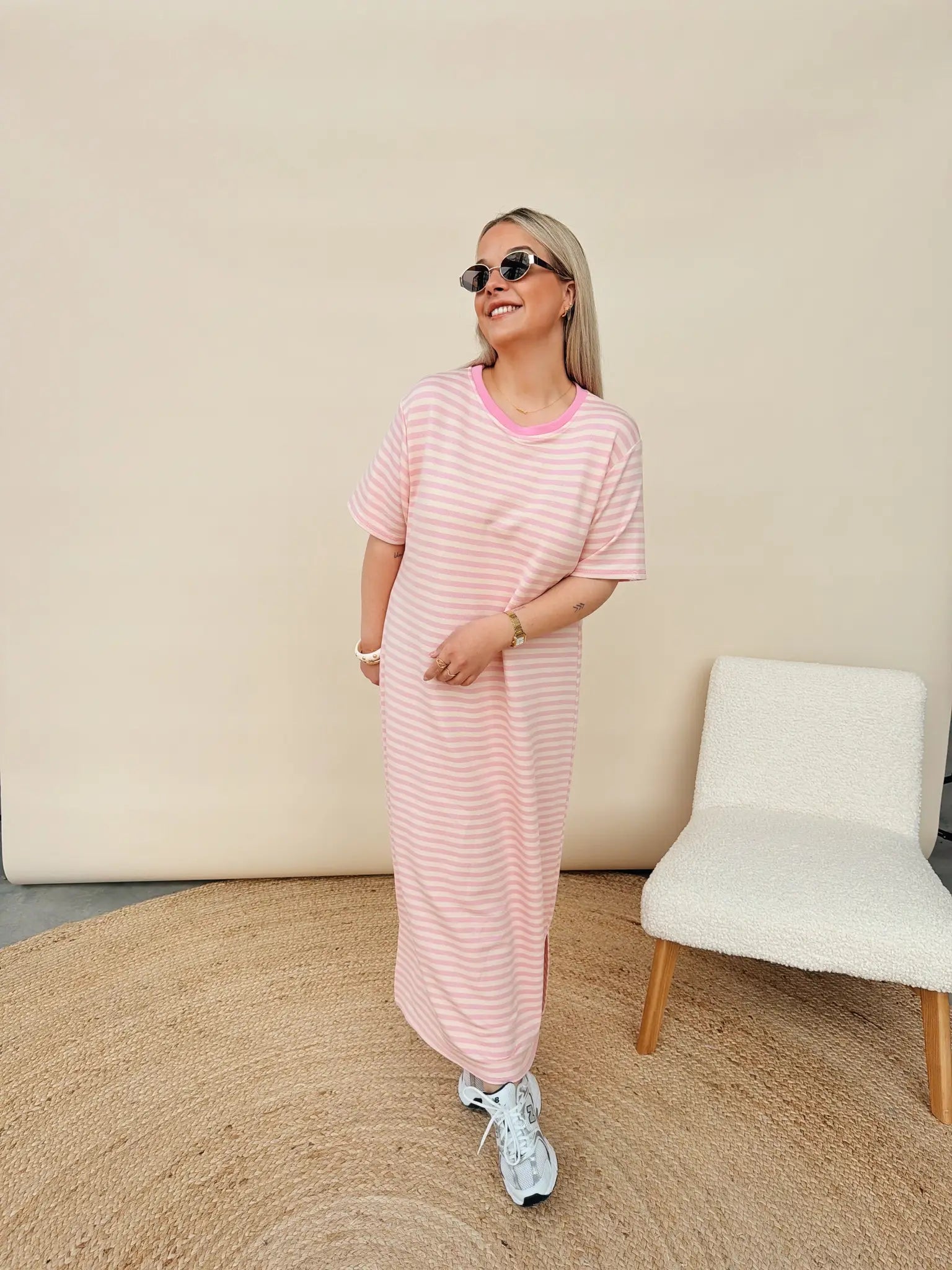 Ines Striped Dress Rose