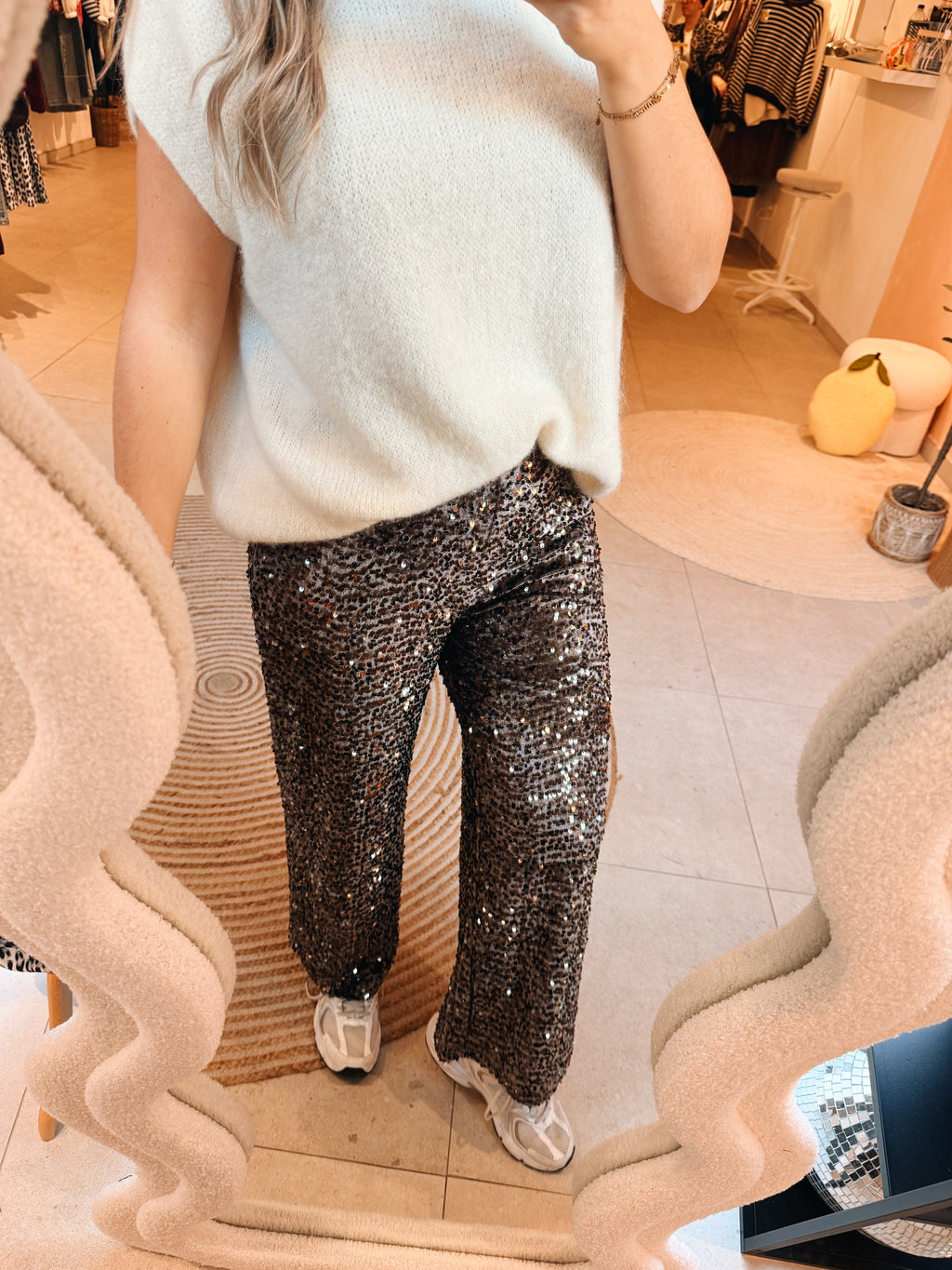 Dina Paillettes Pantalon Choco