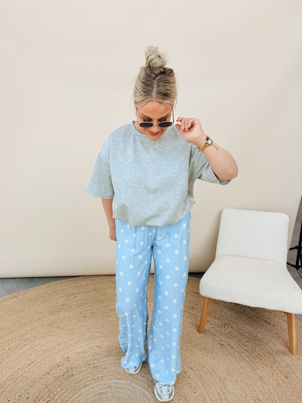 Celeste Dot Pantalon Babyblauw