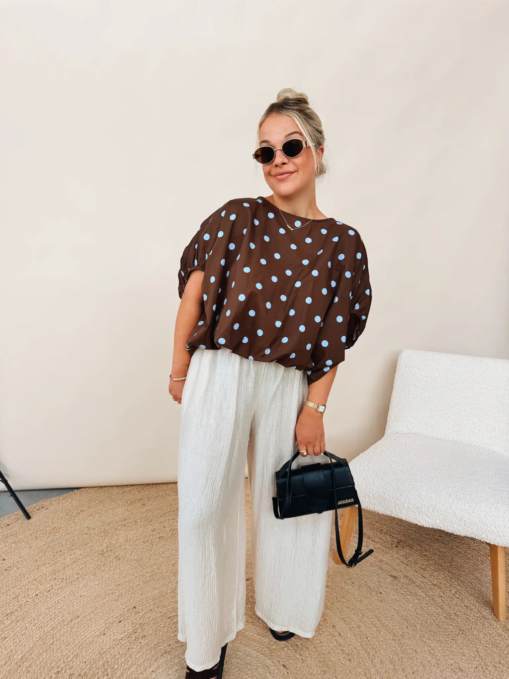 Odette Dot Top Choco/Babyblauw