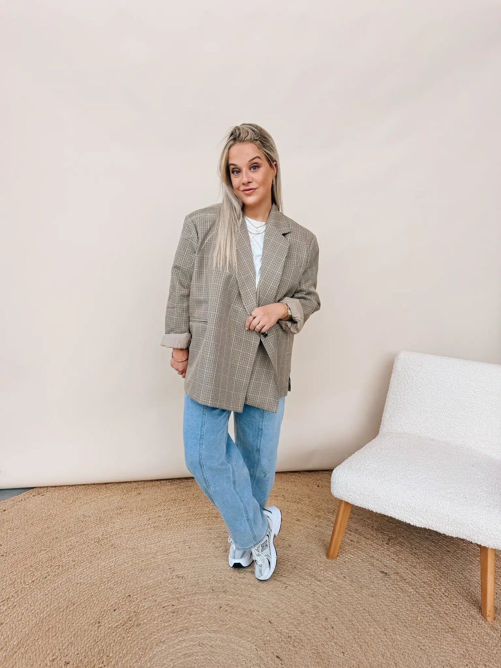 Oversized Blazer Bird Coffee Check