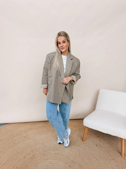 Oversized Blazer Bird Coffee Check