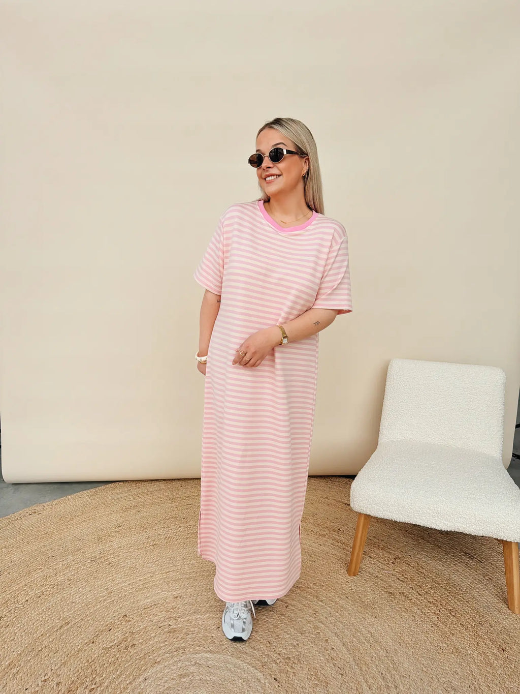 Ines Striped Dress Rose