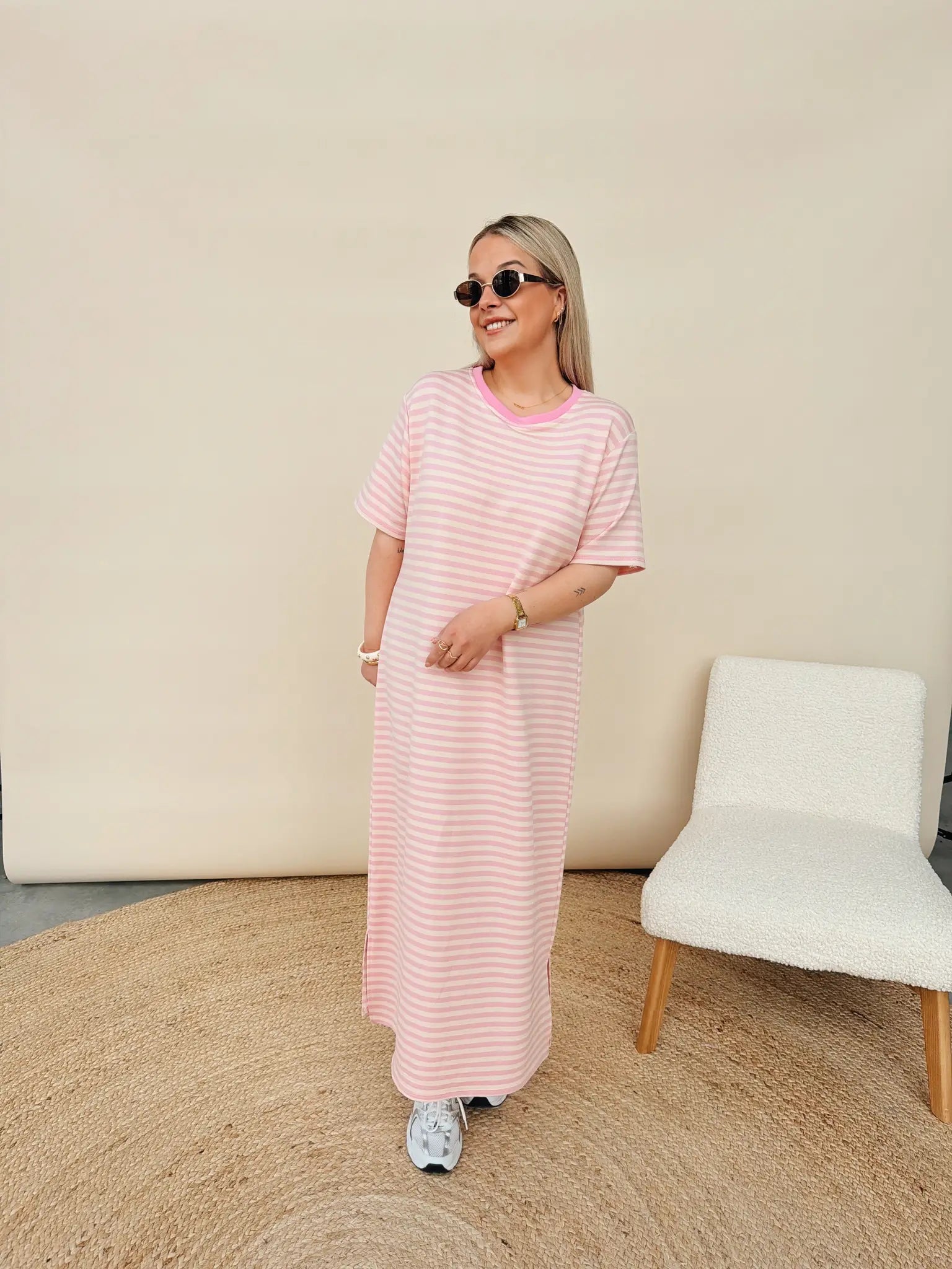 Ines Striped Dress Rose