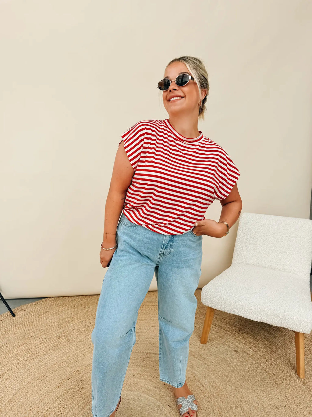 Ann-Marie Striped Top Rood