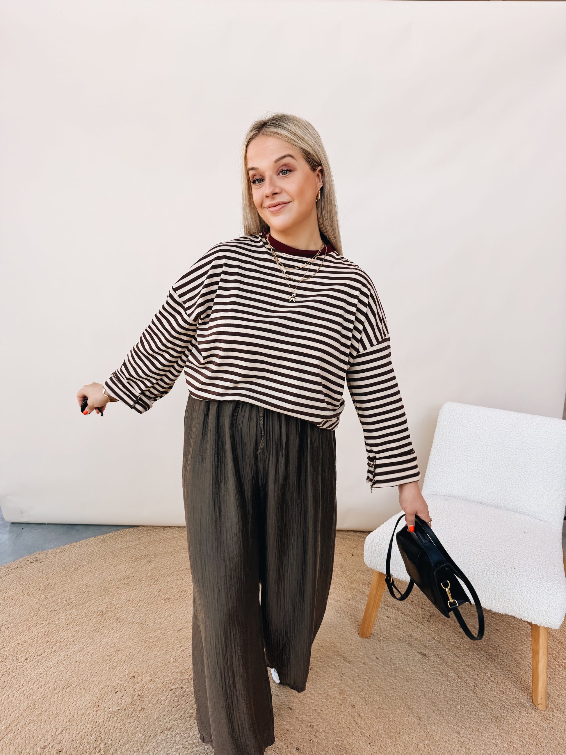 Mona Striped Top Choco/Beige