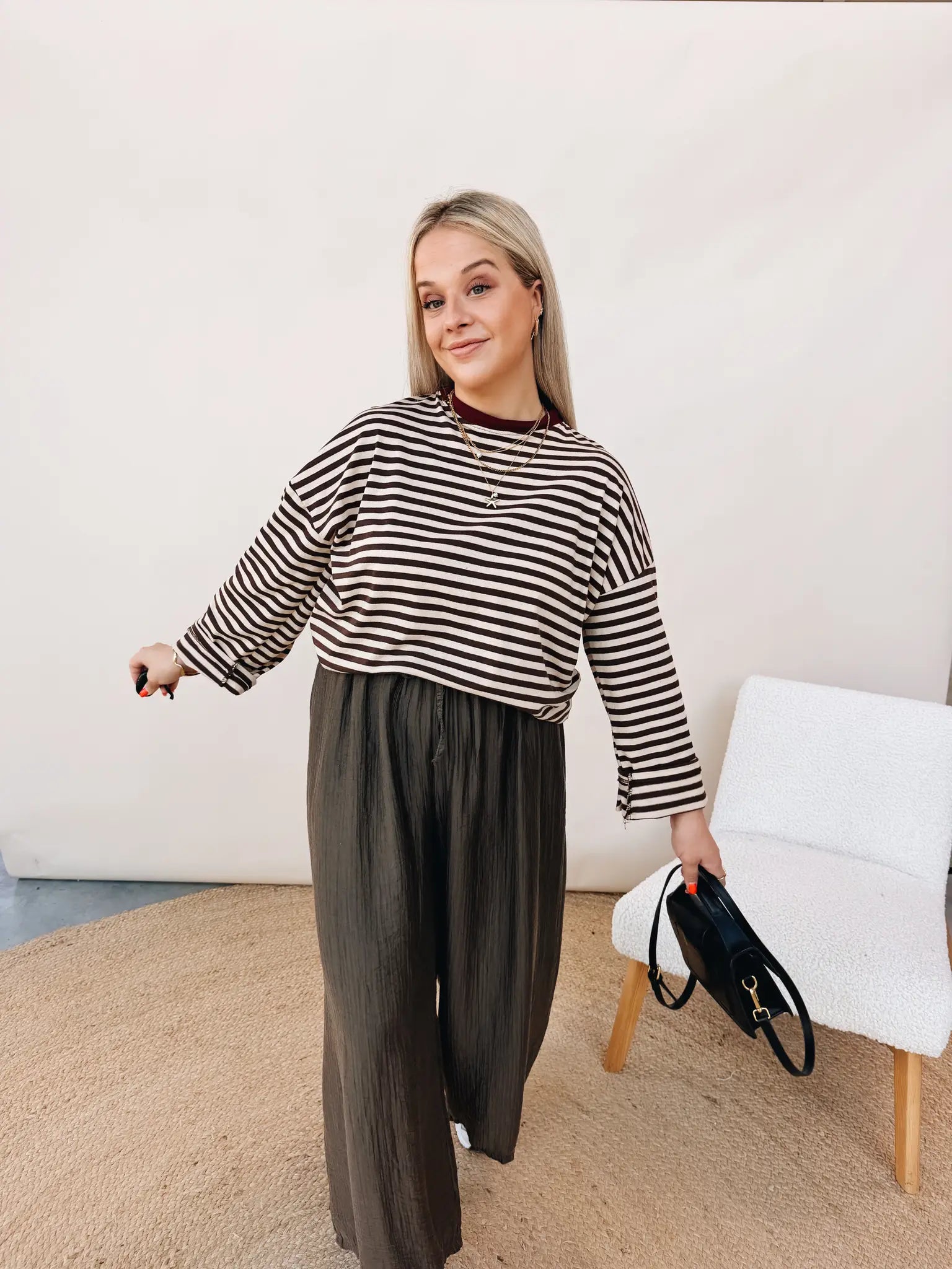 Mona Striped Top Choco/Beige